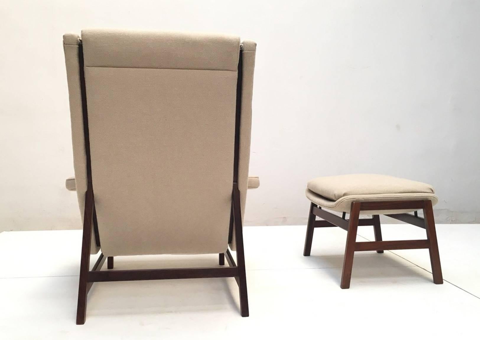 Mid-20th Century Ultra Rare Rosewood Gianfranco Frattini 877 Lounge Chair & Ottoman, Cassina, 1959