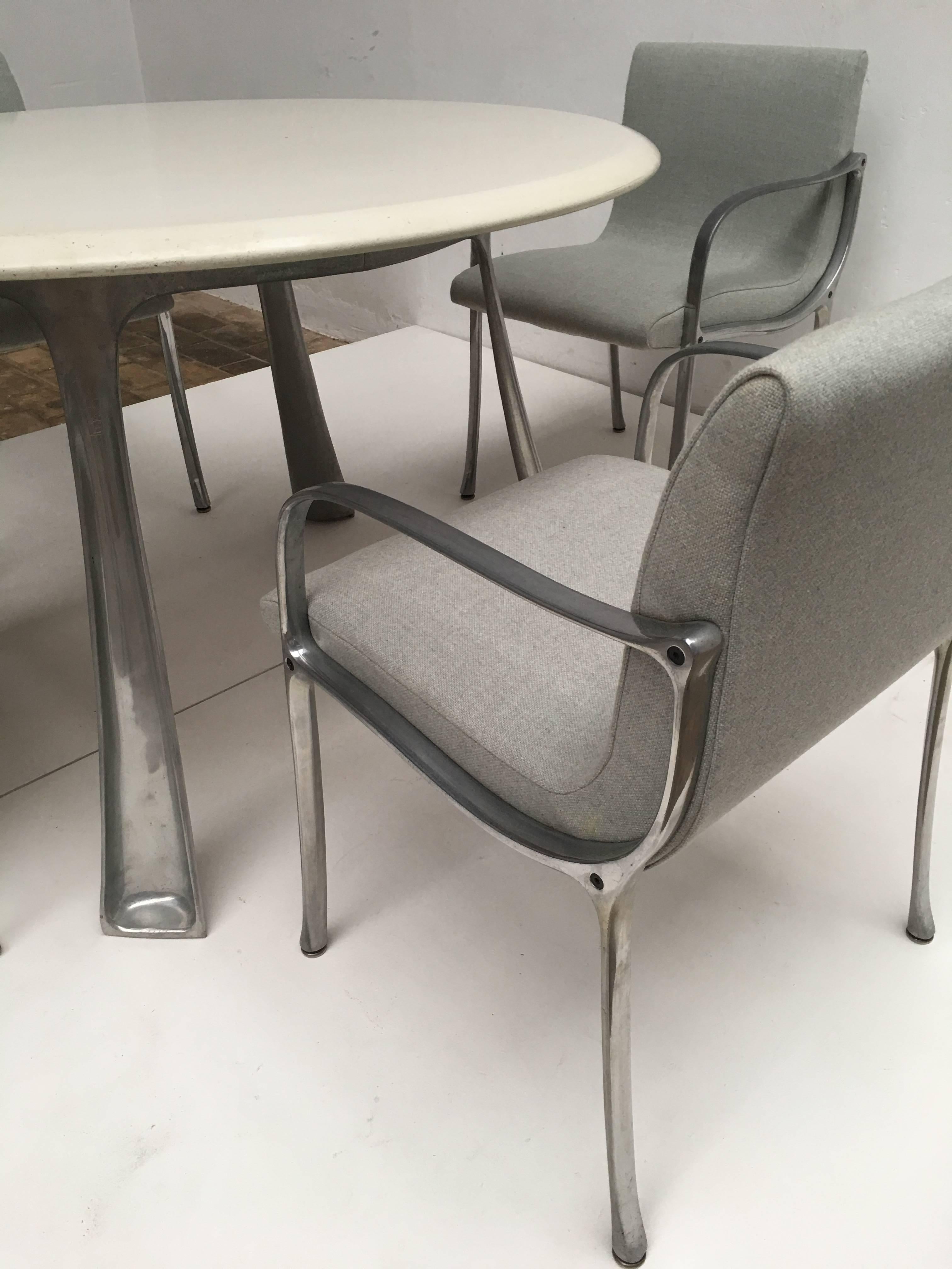Four Italian Armchairs in Cast Aluminium & Sea Foam Green Ploeg Wool Upholstery 2