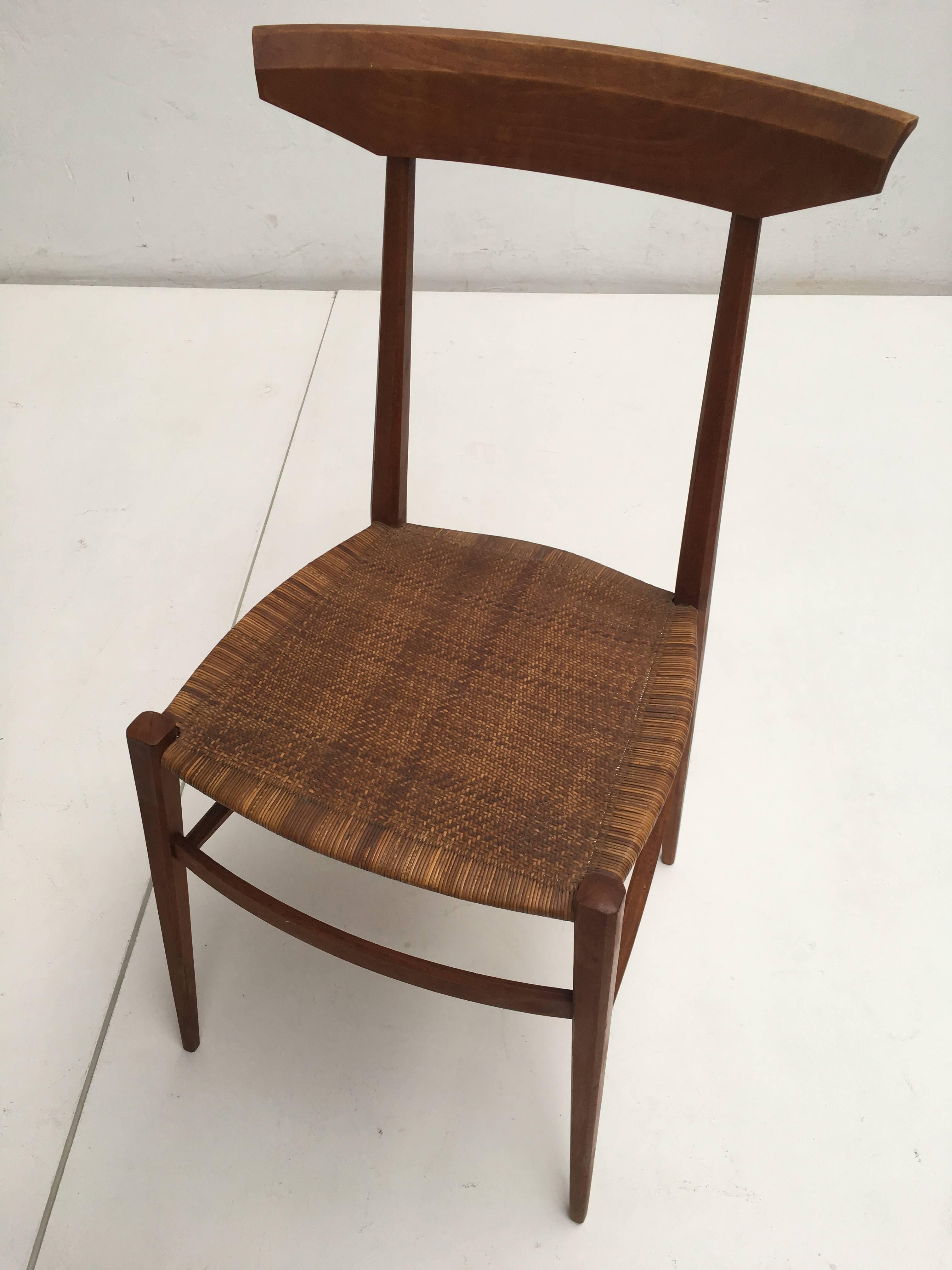 Wicker Pair of 1950s Gio Ponti Influenced Modernist Chiavari Side Chairs