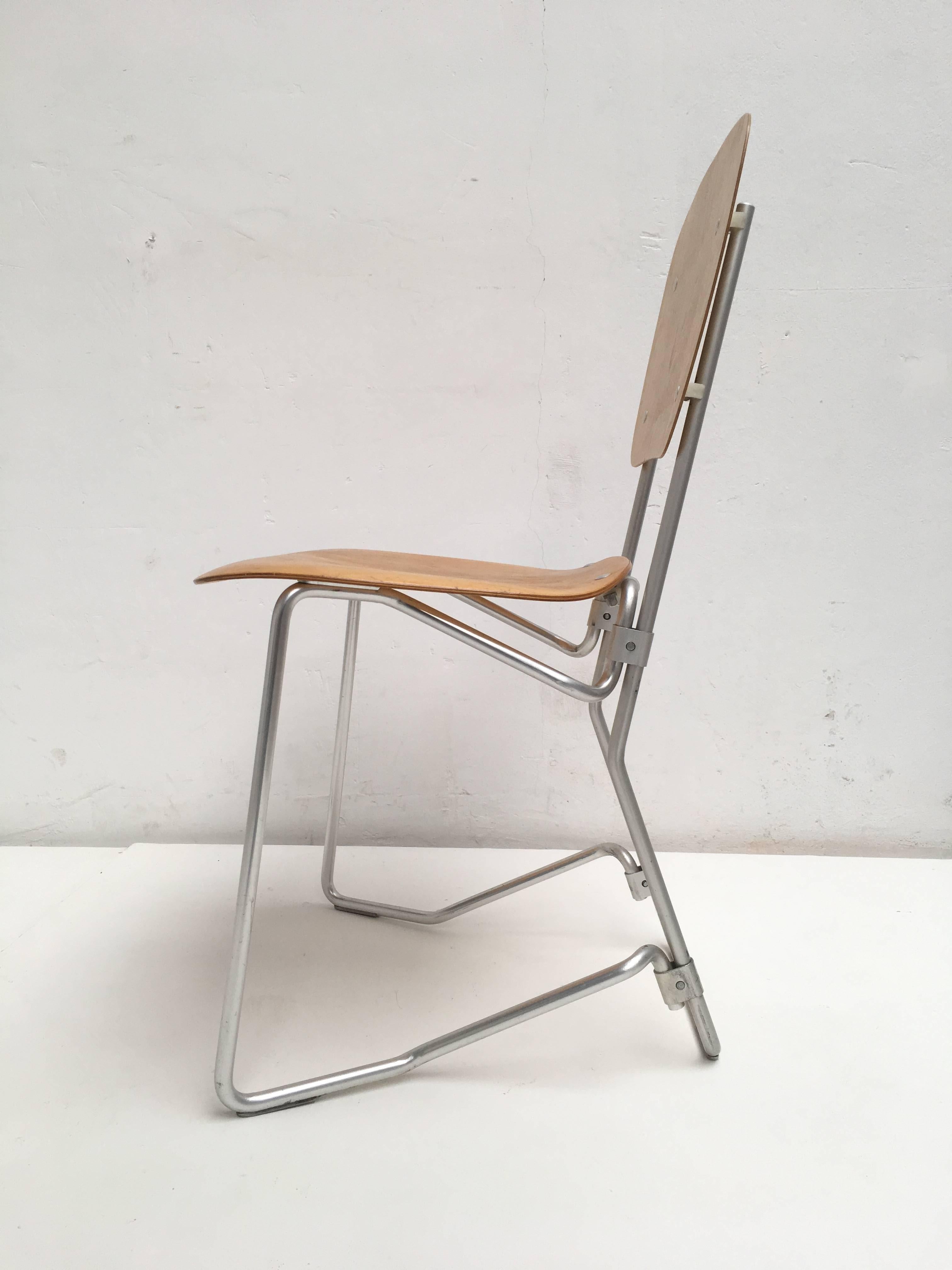 Placage 12 Chaises en bouleau et aluminium d'Armin Wirth pour Aluflex, Suisse, 1951 en vente