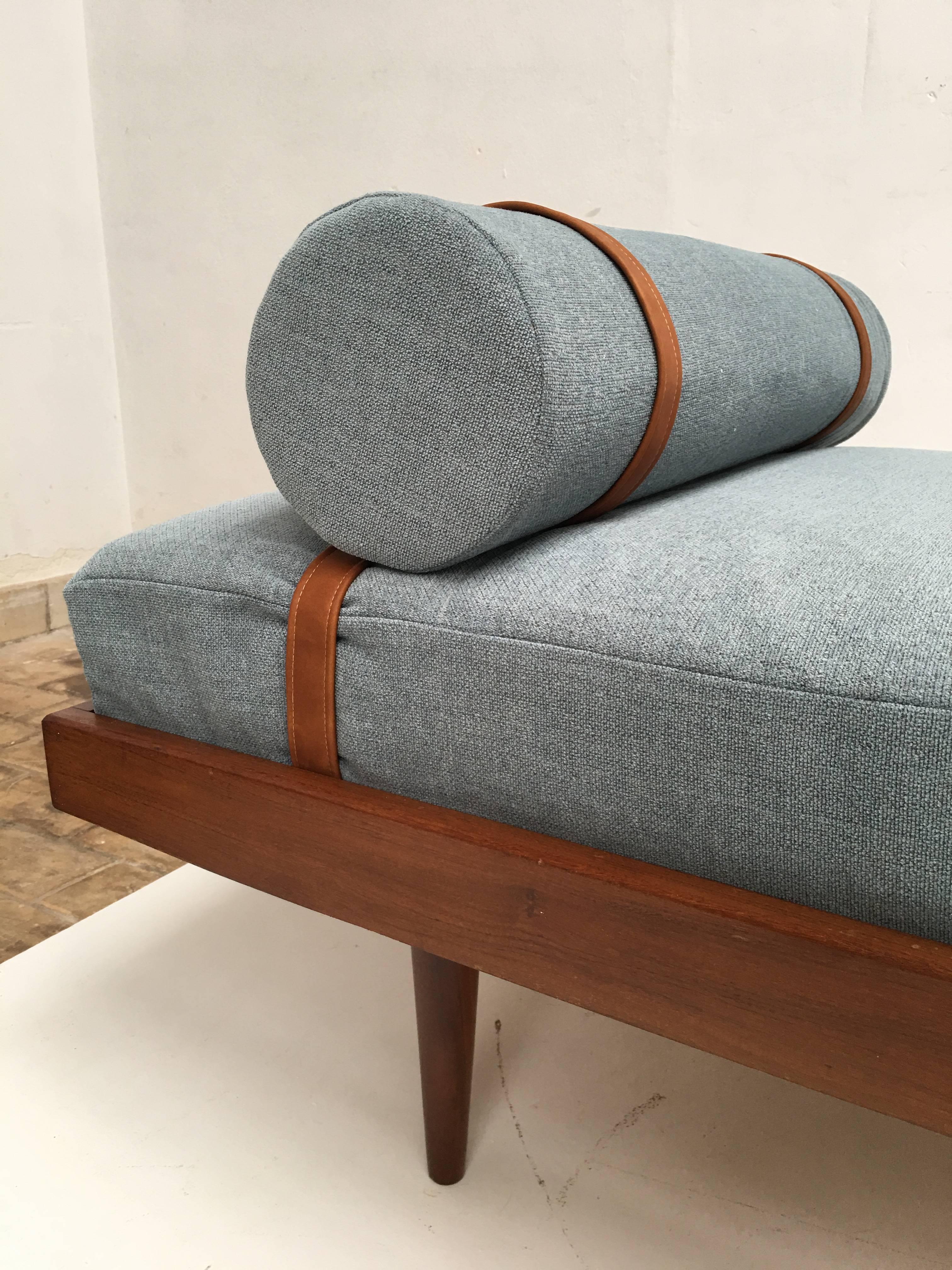 Leather 1960s Teak Scandinavian Daybed with New De Ploeg Steppe Wool Upholstery