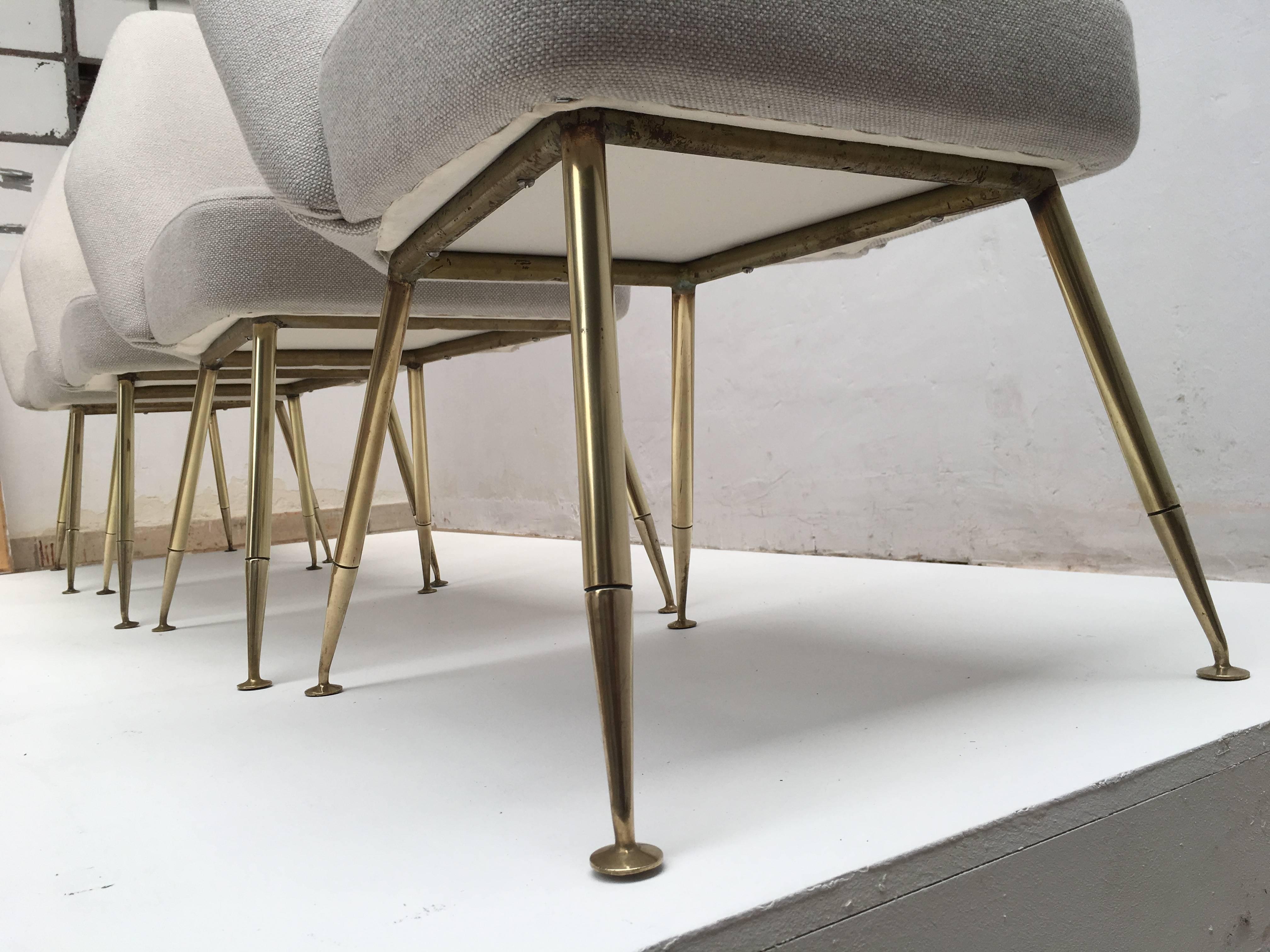 Mid-20th Century 12 Brass leg  Chairs by Pagani, Partner of Gio Ponti & Linda Bo Bardi, 1952 Arflex