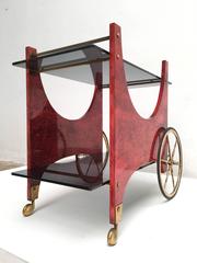 Stunning Brass & Lacquered Goatskin Aldo Tura Cocktail Trolley Set, Italy, 1960s