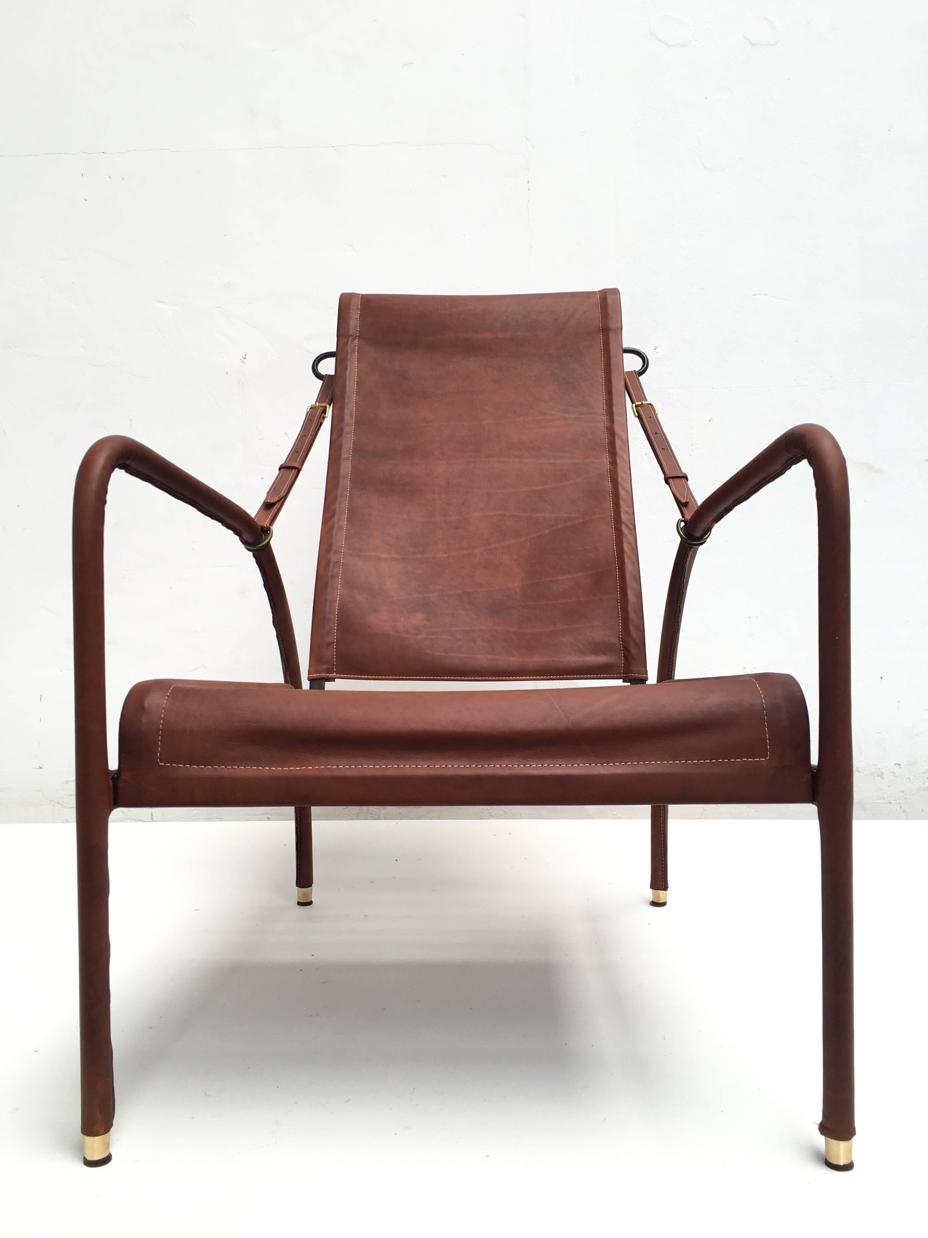 French Jacques Adnet Lounge Chair Restored with Photos of Restoration Process, 1950