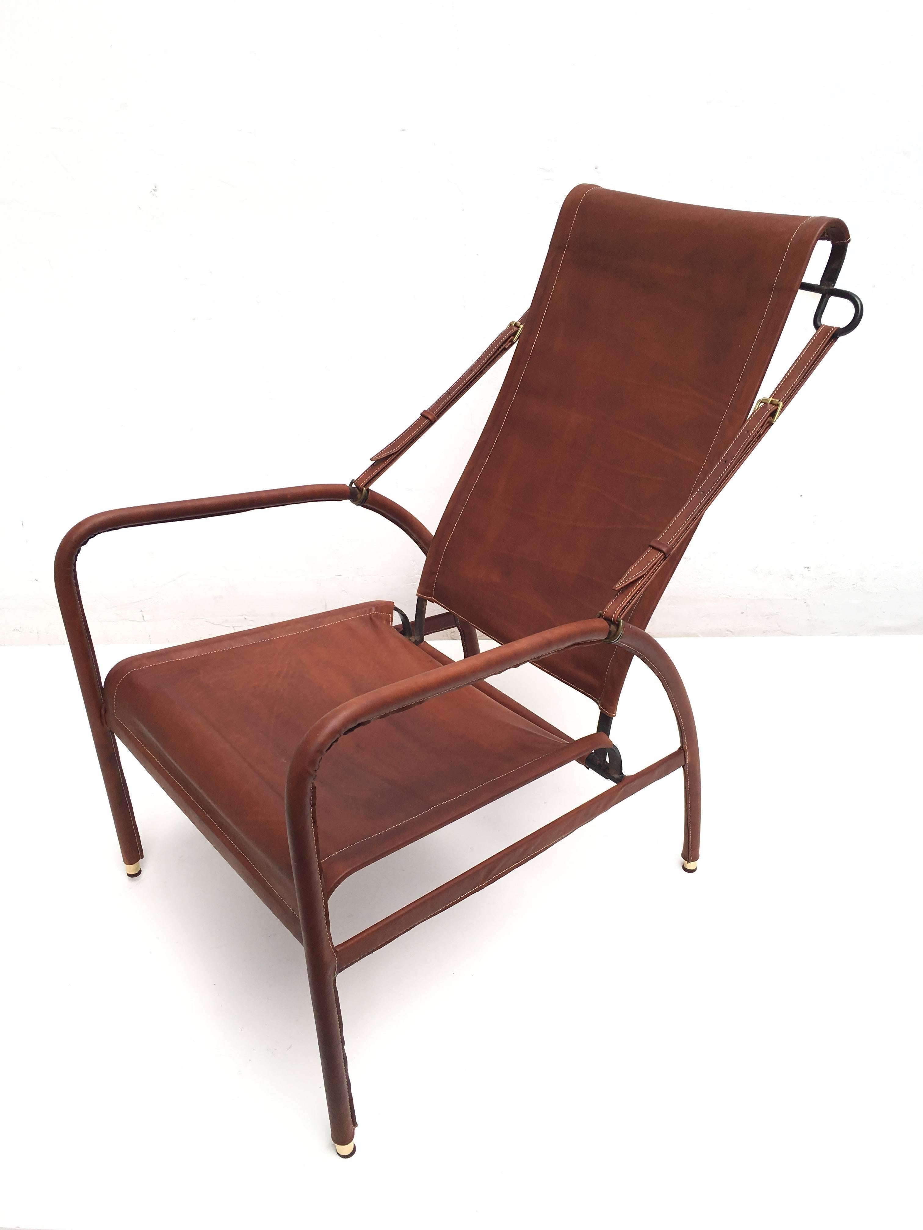 Mid-20th Century Jacques Adnet Lounge Chair Restored with Photos of Restoration Process, 1950