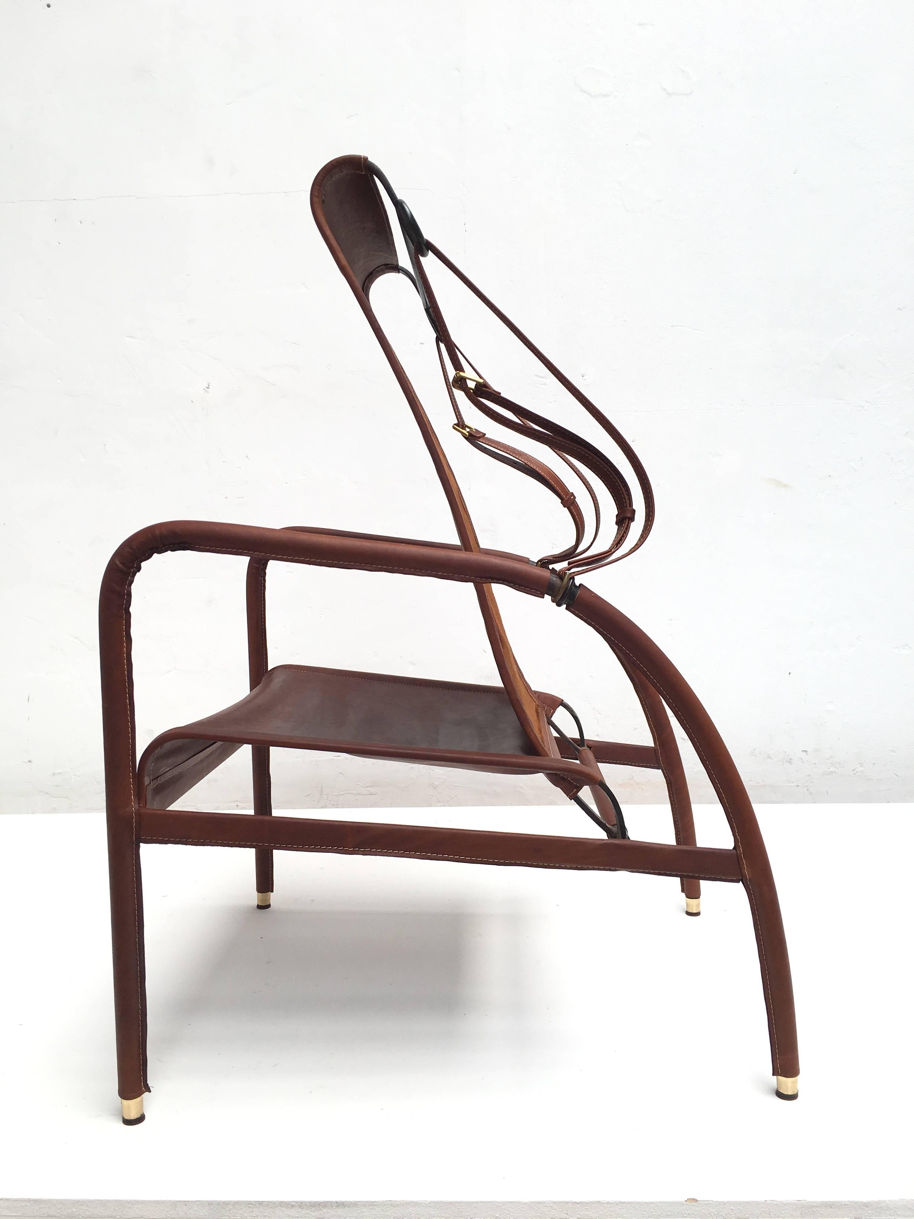Mid-Century Modern Jacques Adnet Lounge Chair Restored with Photos of Restoration Process, 1950