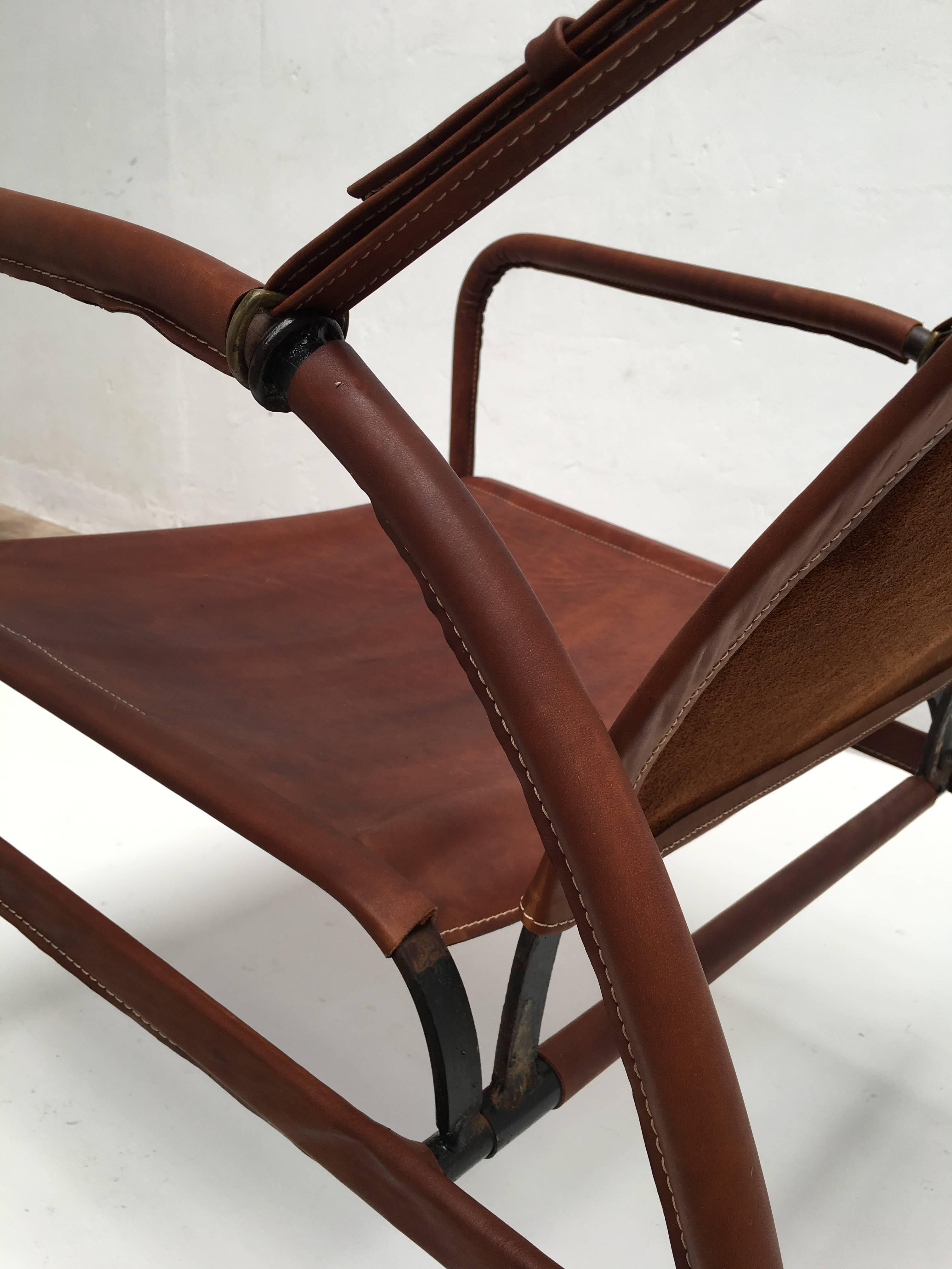 Jacques Adnet Lounge Chair Restored with Photos of Restoration Process, 1950 In Good Condition In bergen op zoom, NL