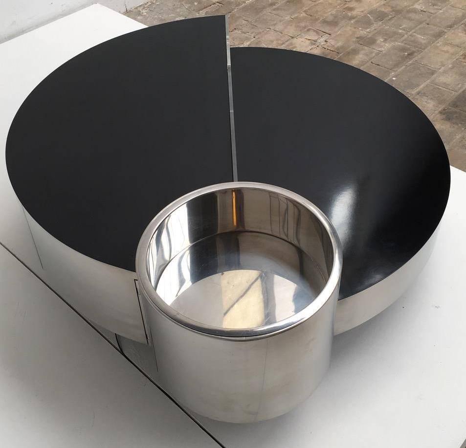 Stainless Steel Rare Illuminated Sculptural Table Bar, Massimo Papiri, 1970 Published Casa Vogue