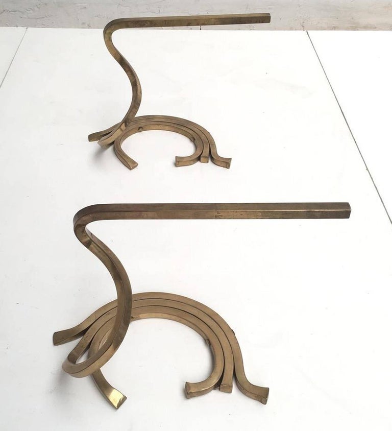 Stunning Sculptural Serpentine Form Coffee Table, Solid Brass Bar, Italy, 1970 For Sale 3