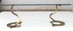 Stunning Sculptural Serpentine Form Coffee Table, Solid Brass Bar, Italy, 1970