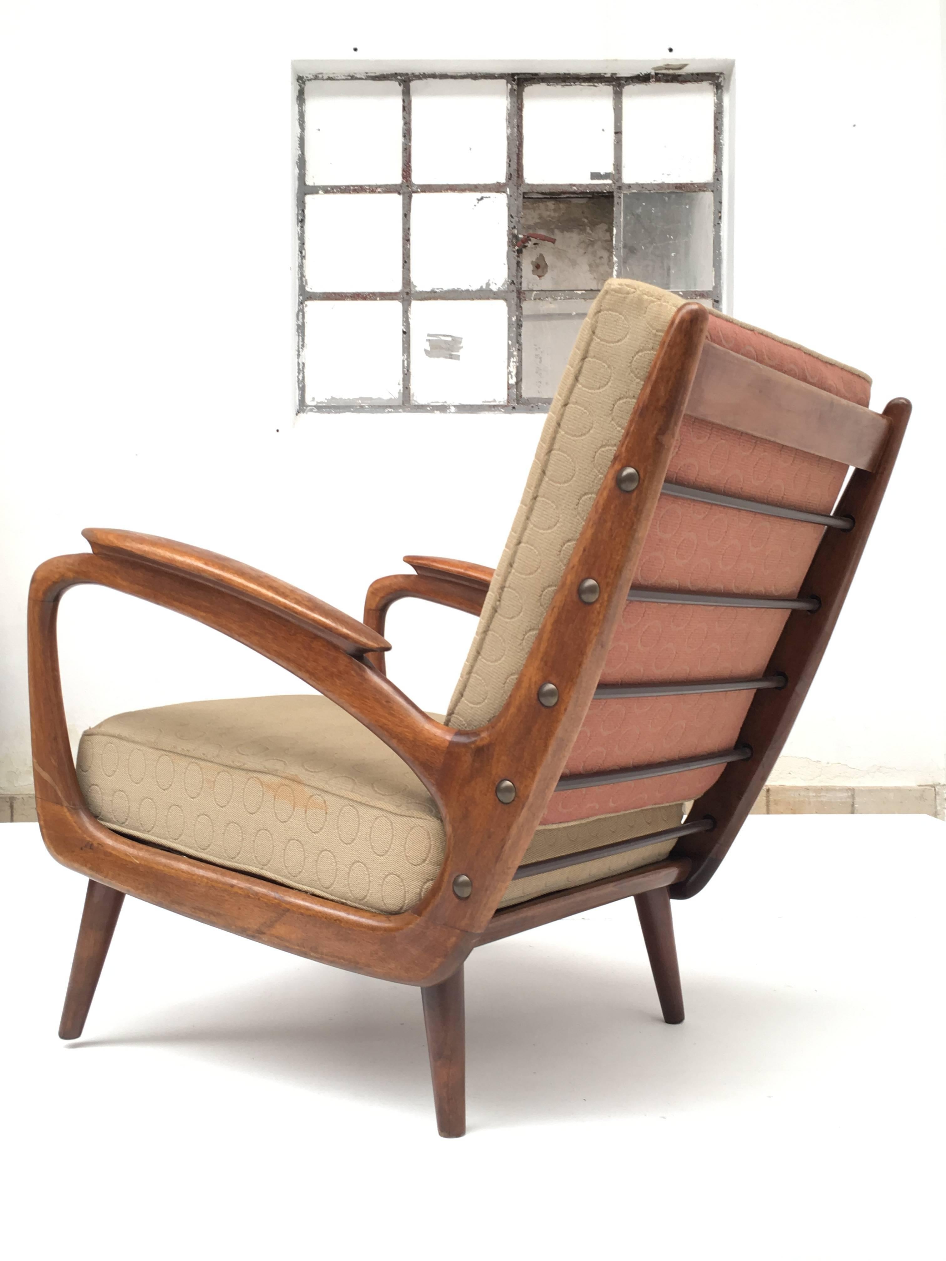 Mid-Century Modern Stunning Dutch De Ster 1950s Organic Carved Walnut Stained Birch Lounge Chair