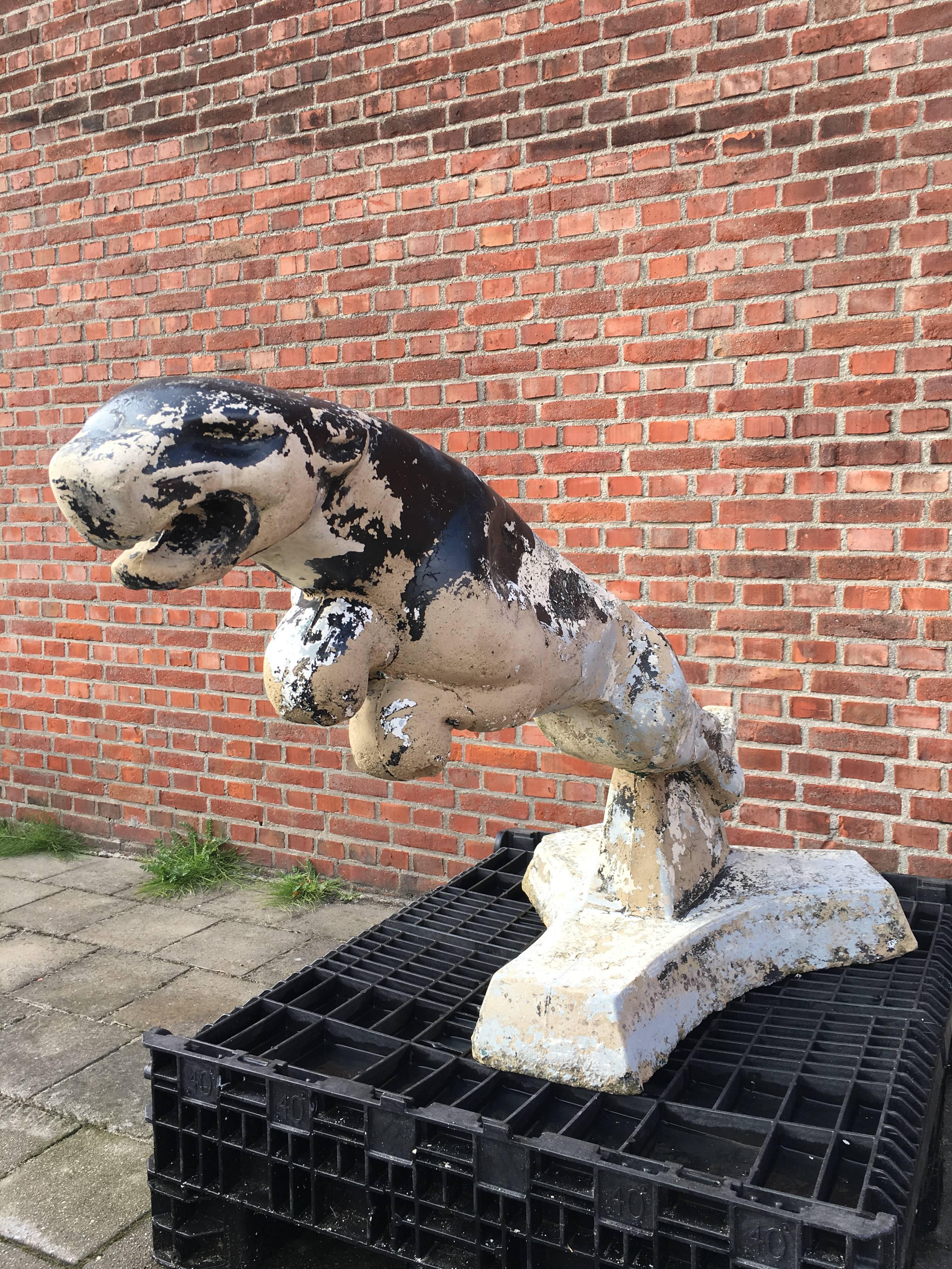 Cast Impressive and Unique Concrete Salvaged Jaguar Dealer Mascot Sculpture Ornament
