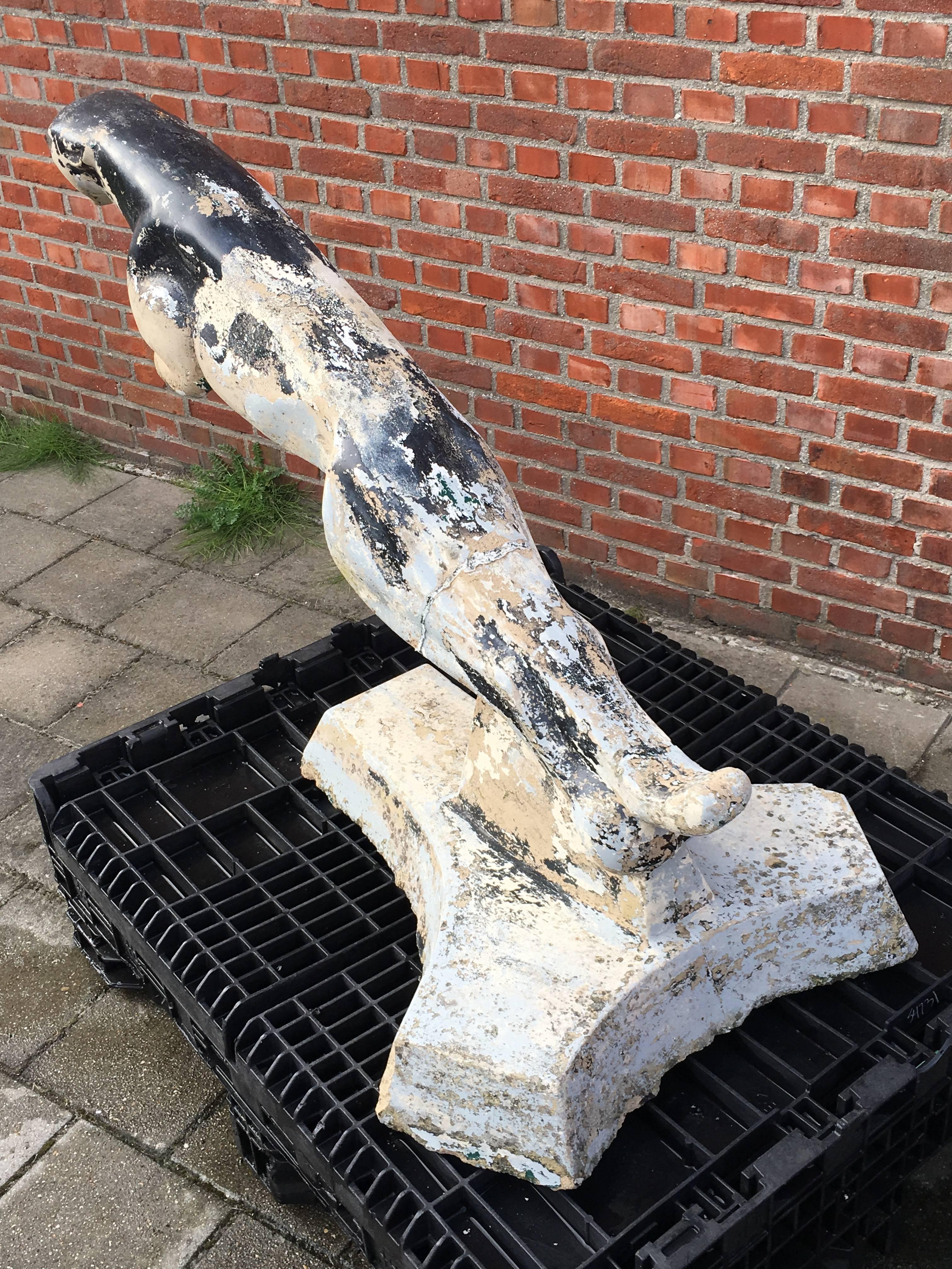 Belgian Impressive and Unique Concrete Salvaged Jaguar Dealer Mascot Sculpture Ornament