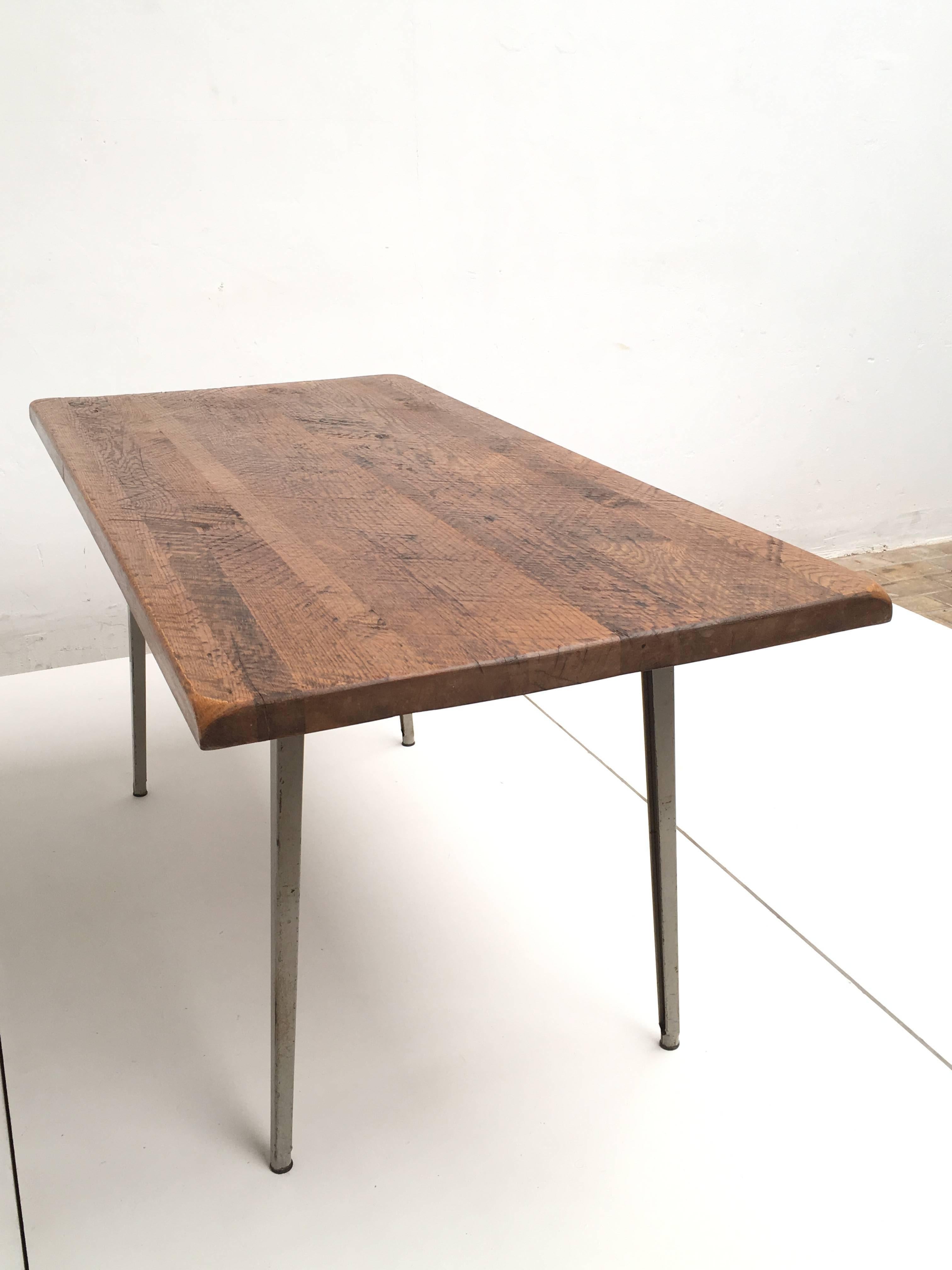 Metal Friso Kramer 'Reform' Table or Desk with Reclaimed Rustic Oak Top For Sale