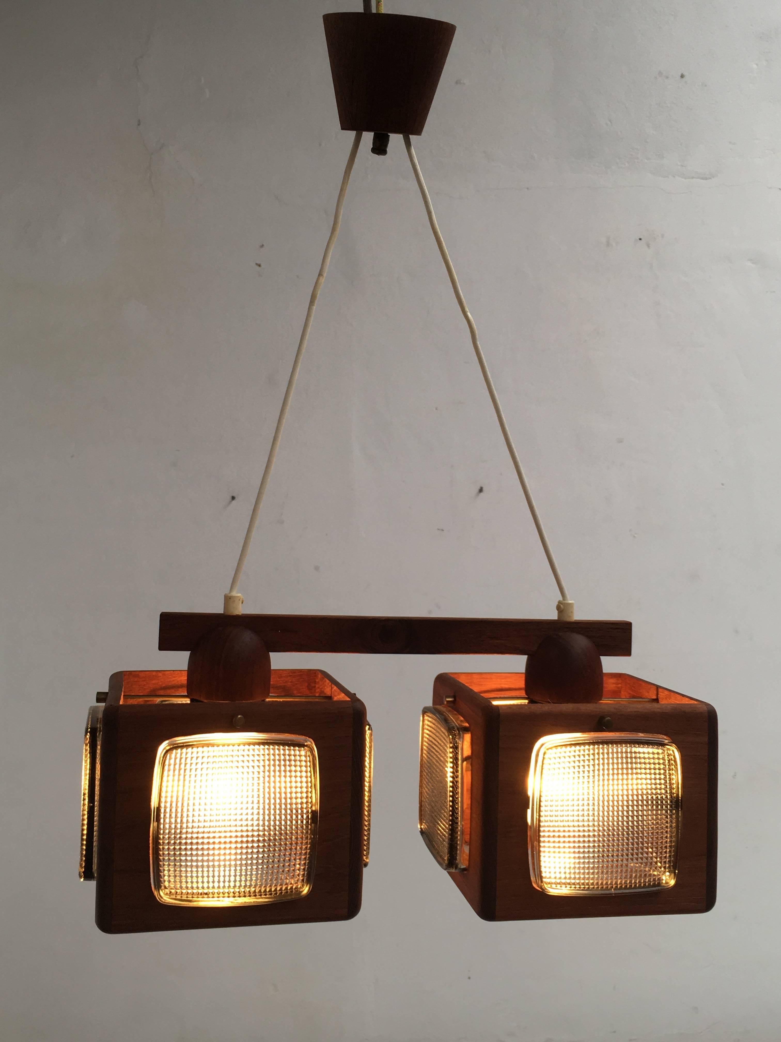 Cubic Vitrika Pendant Teak, Brass and Orrefors Glass, 1960s In Good Condition For Sale In bergen op zoom, NL