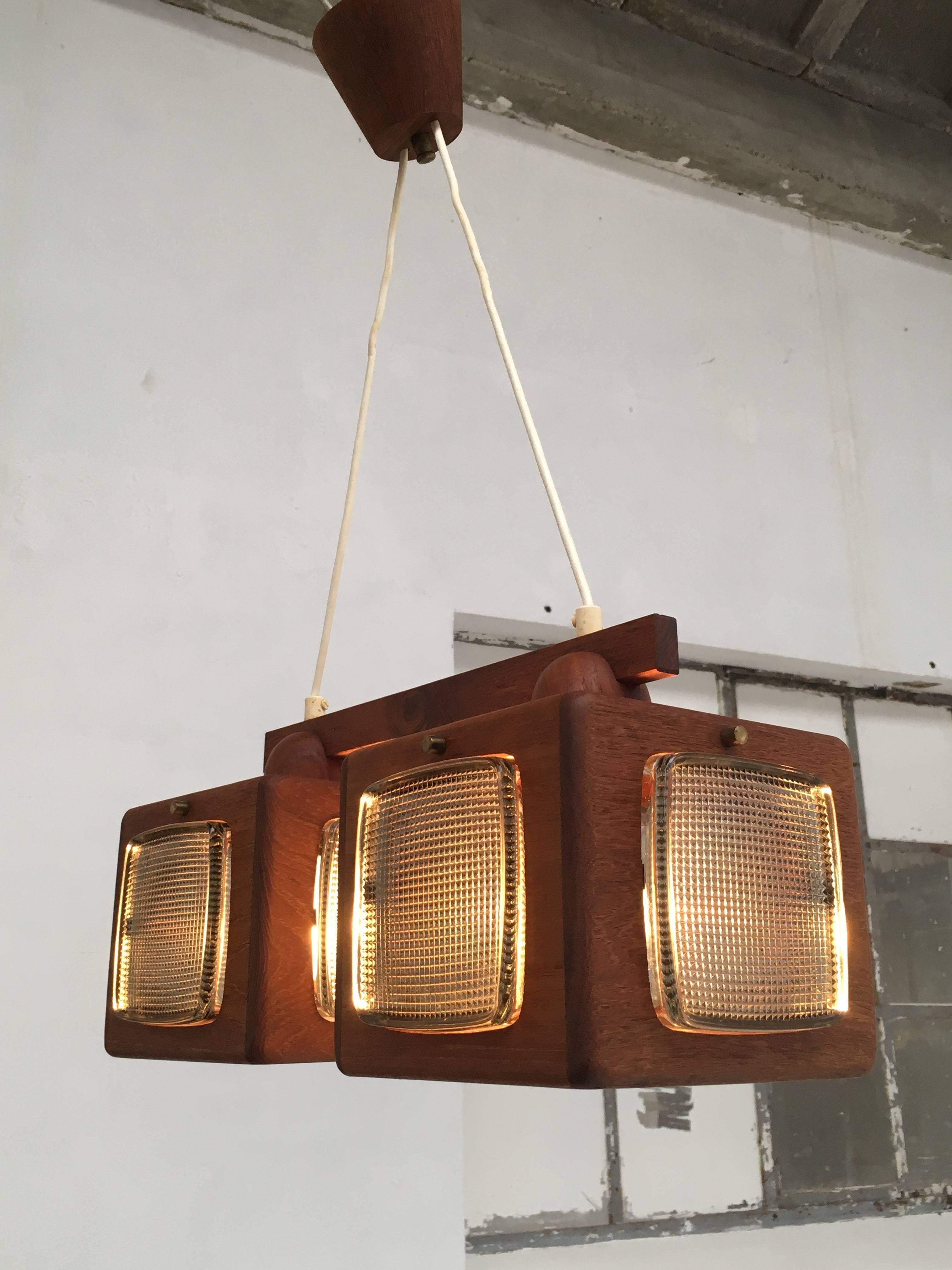 Cubic Vitrika Pendant Teak, Brass and Orrefors Glass, 1960s For Sale 2