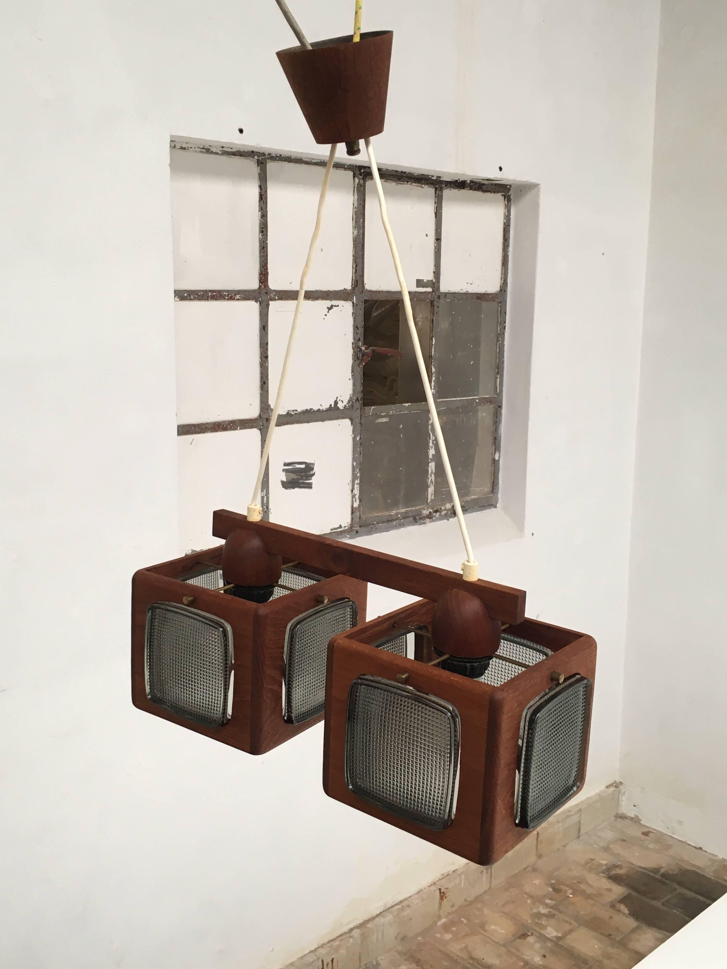 Cubic Vitrika Pendant Teak, Brass and Orrefors Glass, 1960s For Sale 3