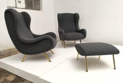 Zanuso 'Senior' Chairs, Rare Early Examples with Wood Frames and Ottoman, 1951