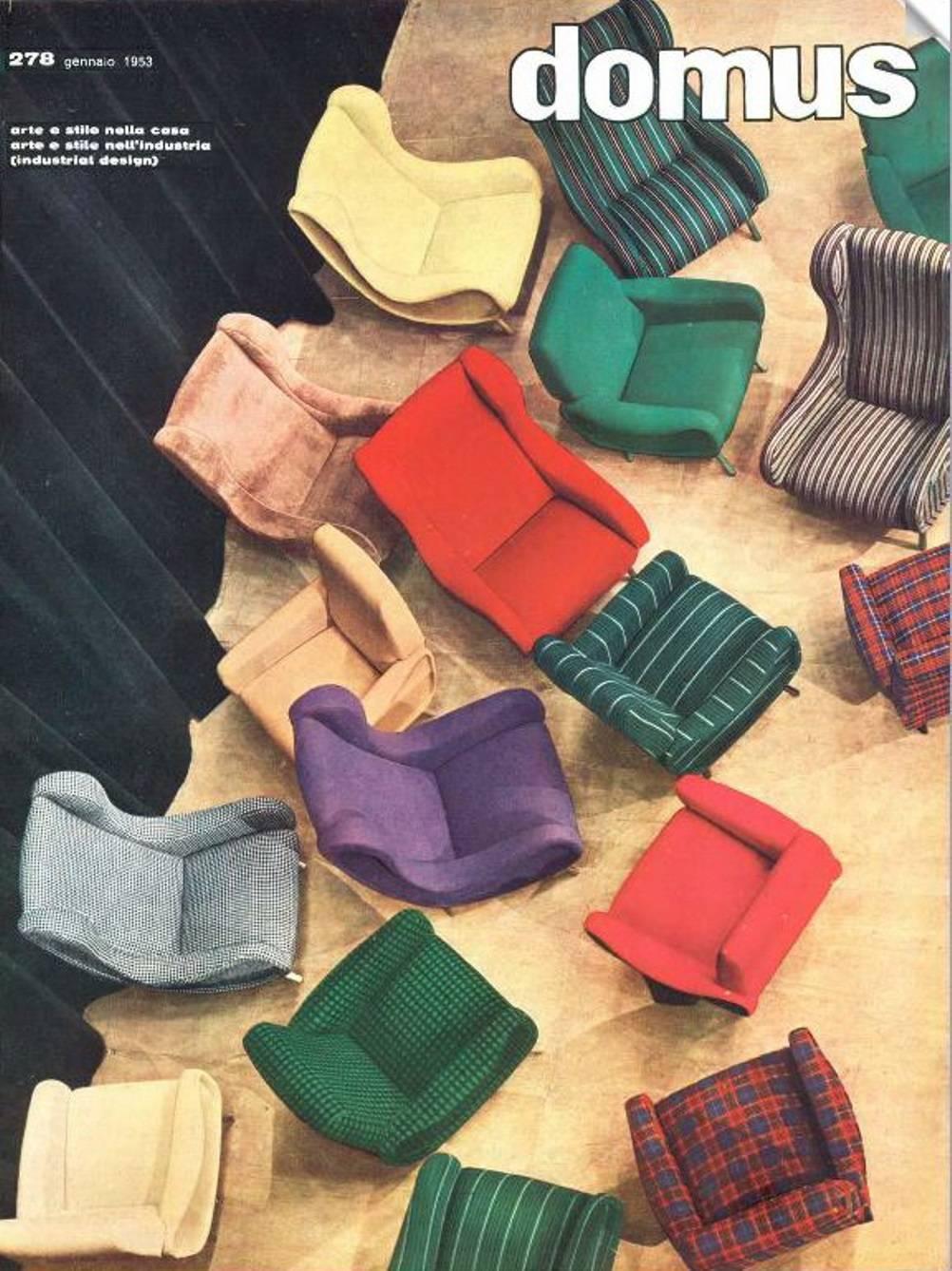 Zanuso 'Senior' Stühle:: seltene frühe Exemplare mit Holzrahmen und Ottomane:: 1951 1