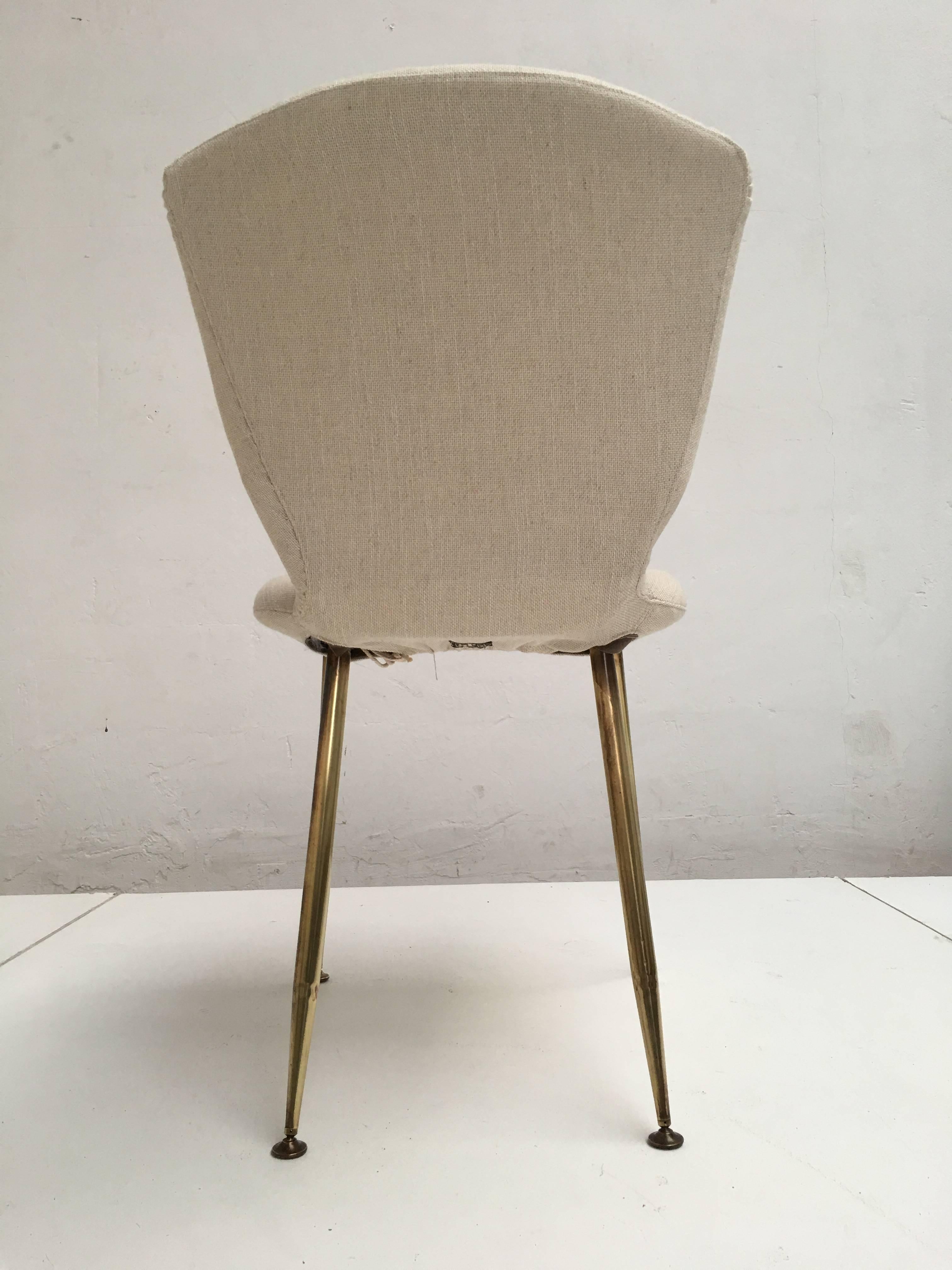 Mid-20th Century 10 Dining Chairs by Louis Sognot for Arflex, 1959, brass legs, Upholstery Restored