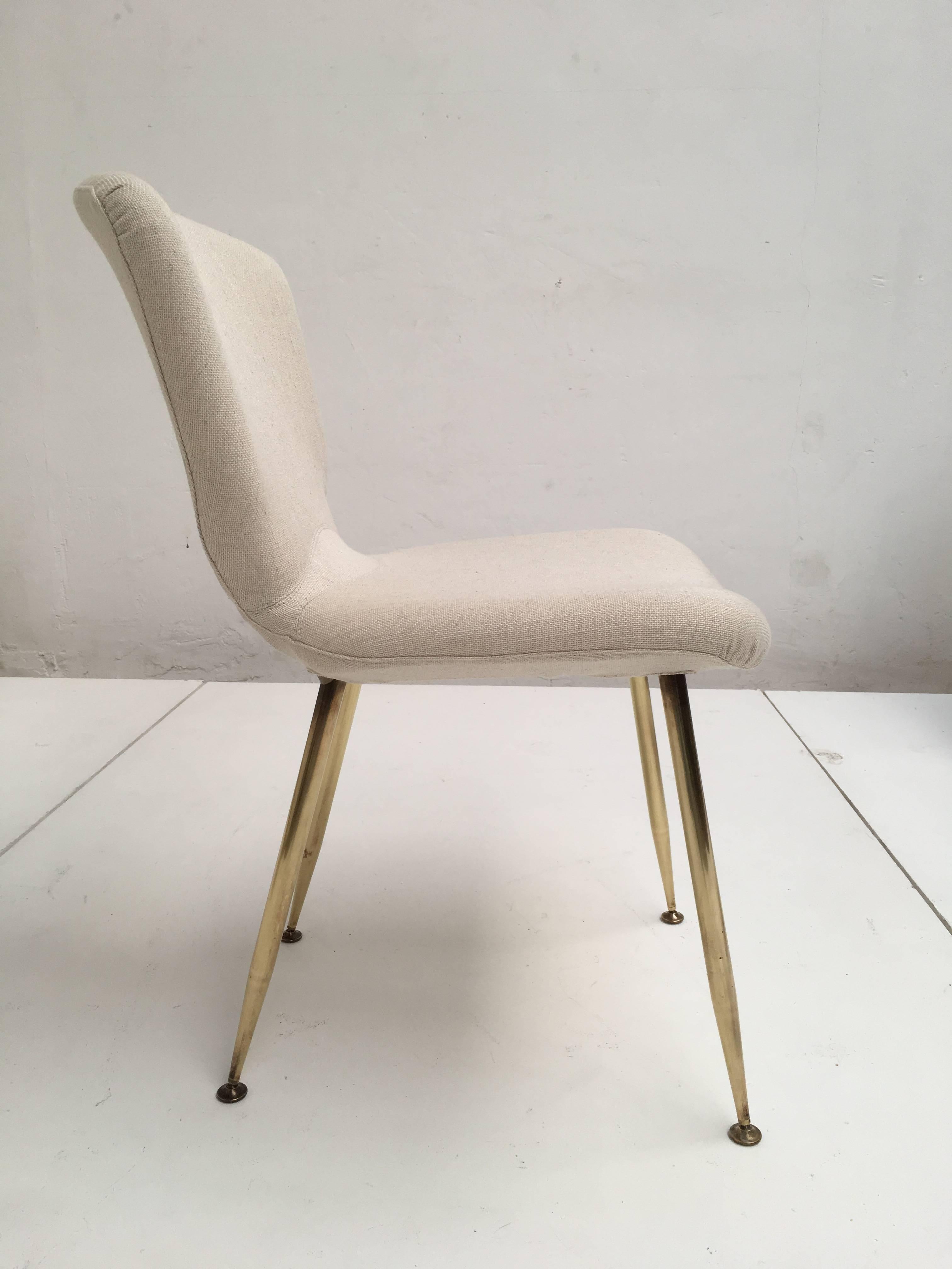 10 Dining Chairs by Louis Sognot for Arflex, 1959, brass legs, Upholstery Restored 1