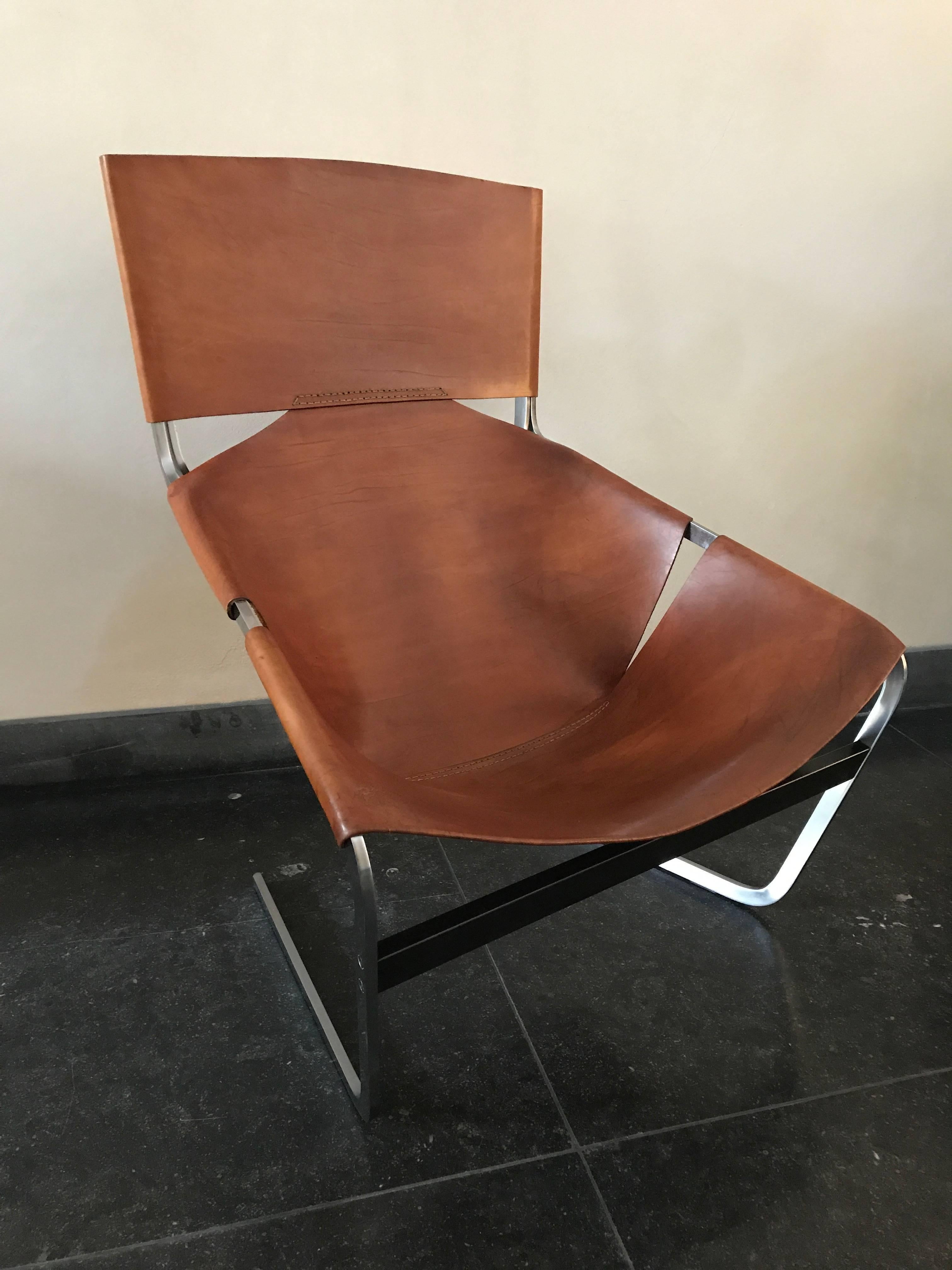 Mid-Century Modern Stunning Original Saddle Leather Pierre Paulin F444 Lounge Chair for Artifort