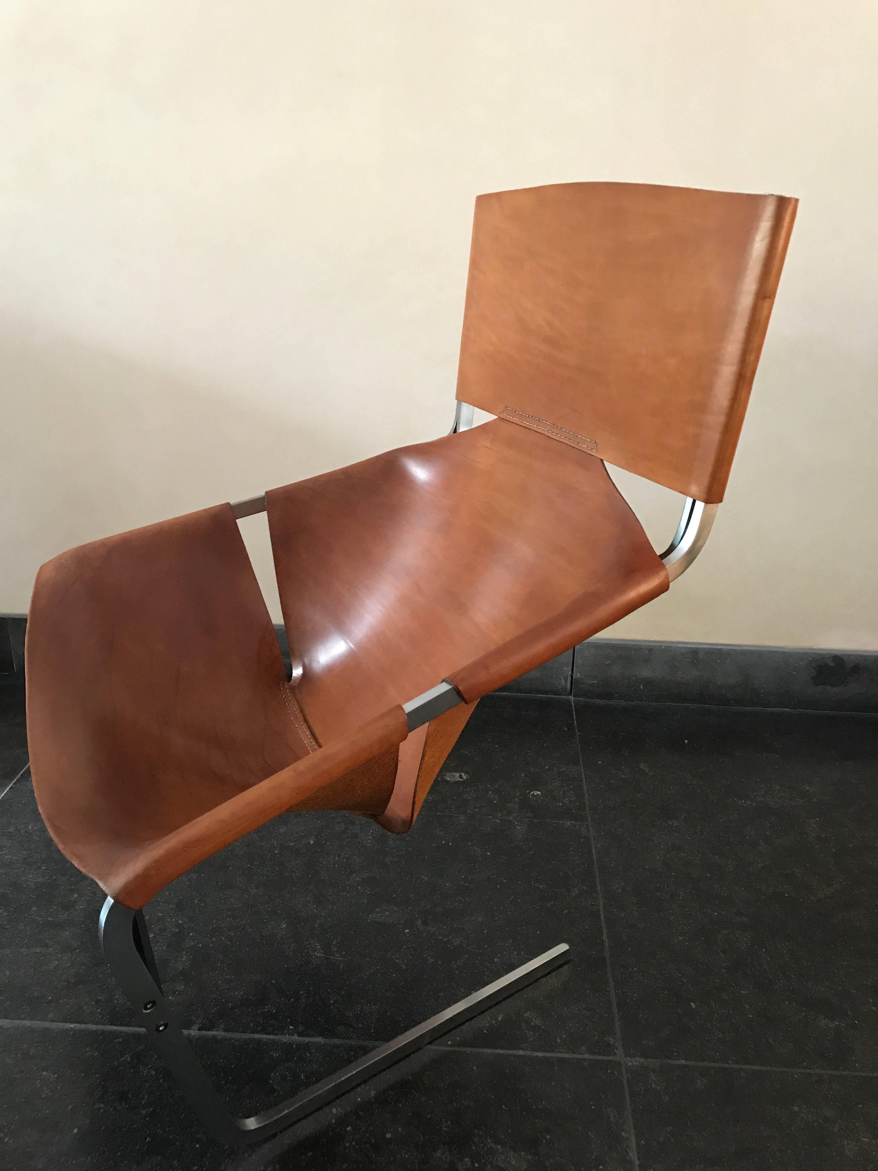 Mid-20th Century Stunning Original Saddle Leather Pierre Paulin F444 Lounge Chair for Artifort