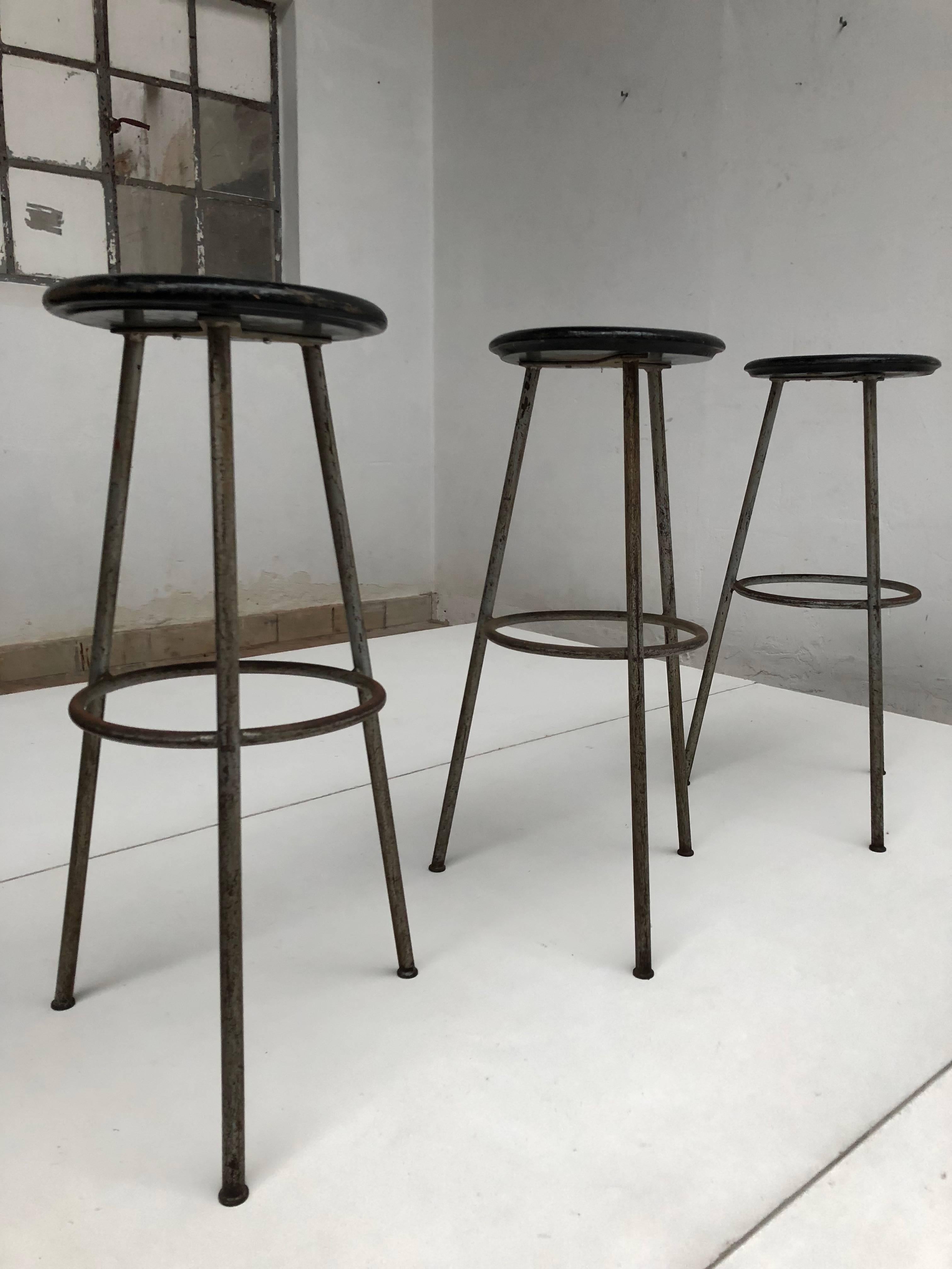 1950s Swiss Industrial Confection Atelier Tripod Working / Bar Stools 1