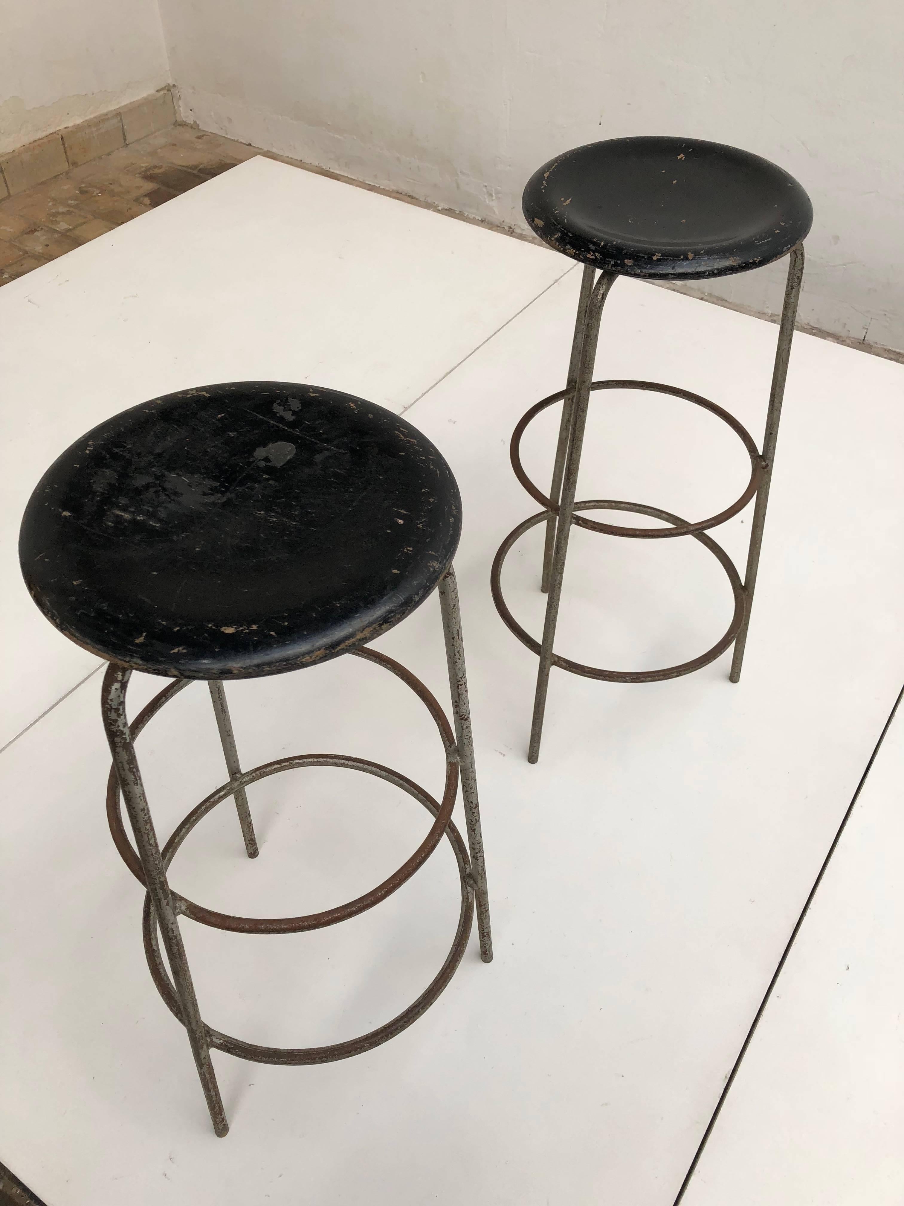 Pair of 1950s Swiss Industrial Confection Atelier Working or Bar Stools 2