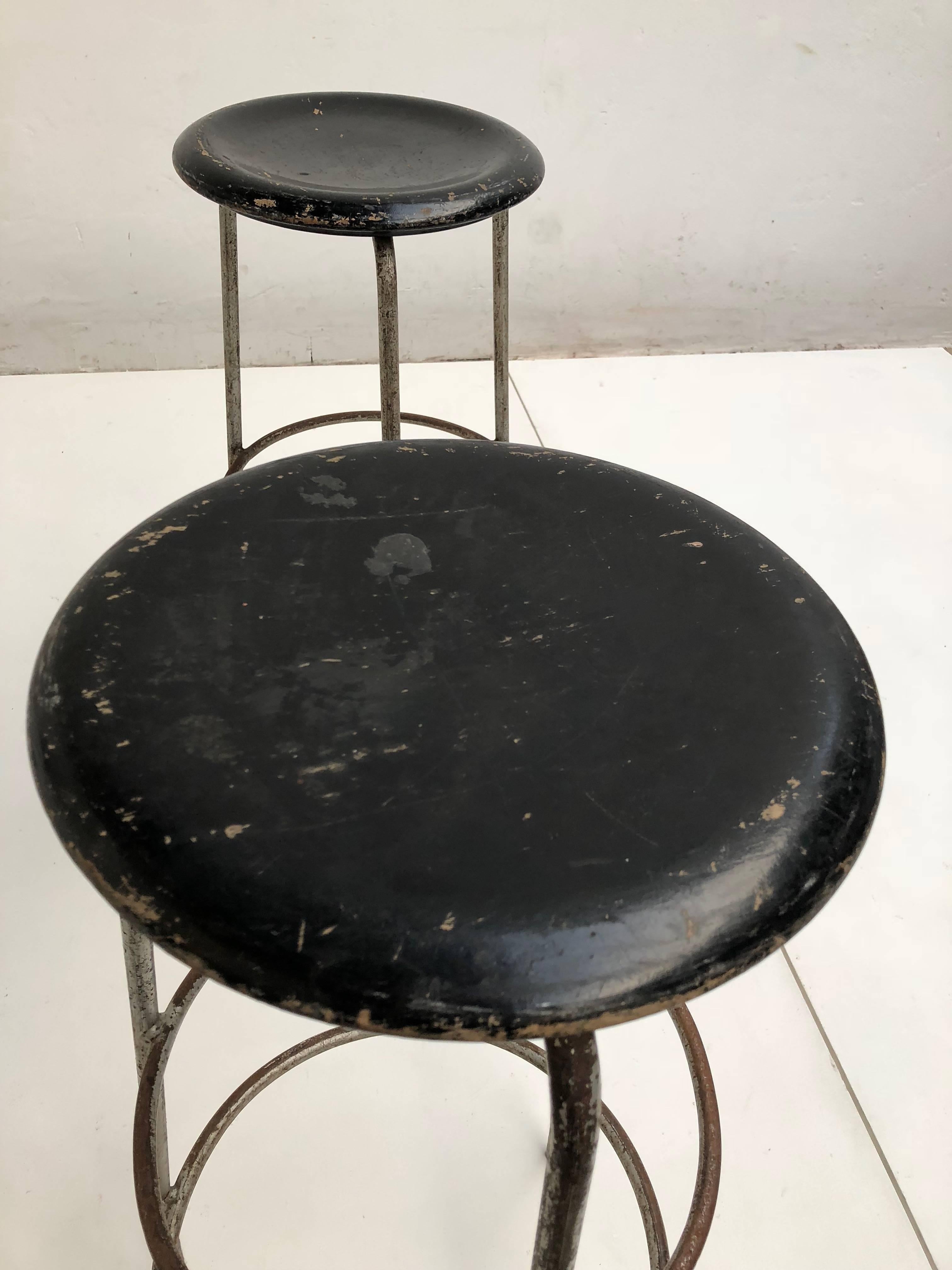 Lacquered Pair of 1950s Swiss Industrial Confection Atelier Working or Bar Stools