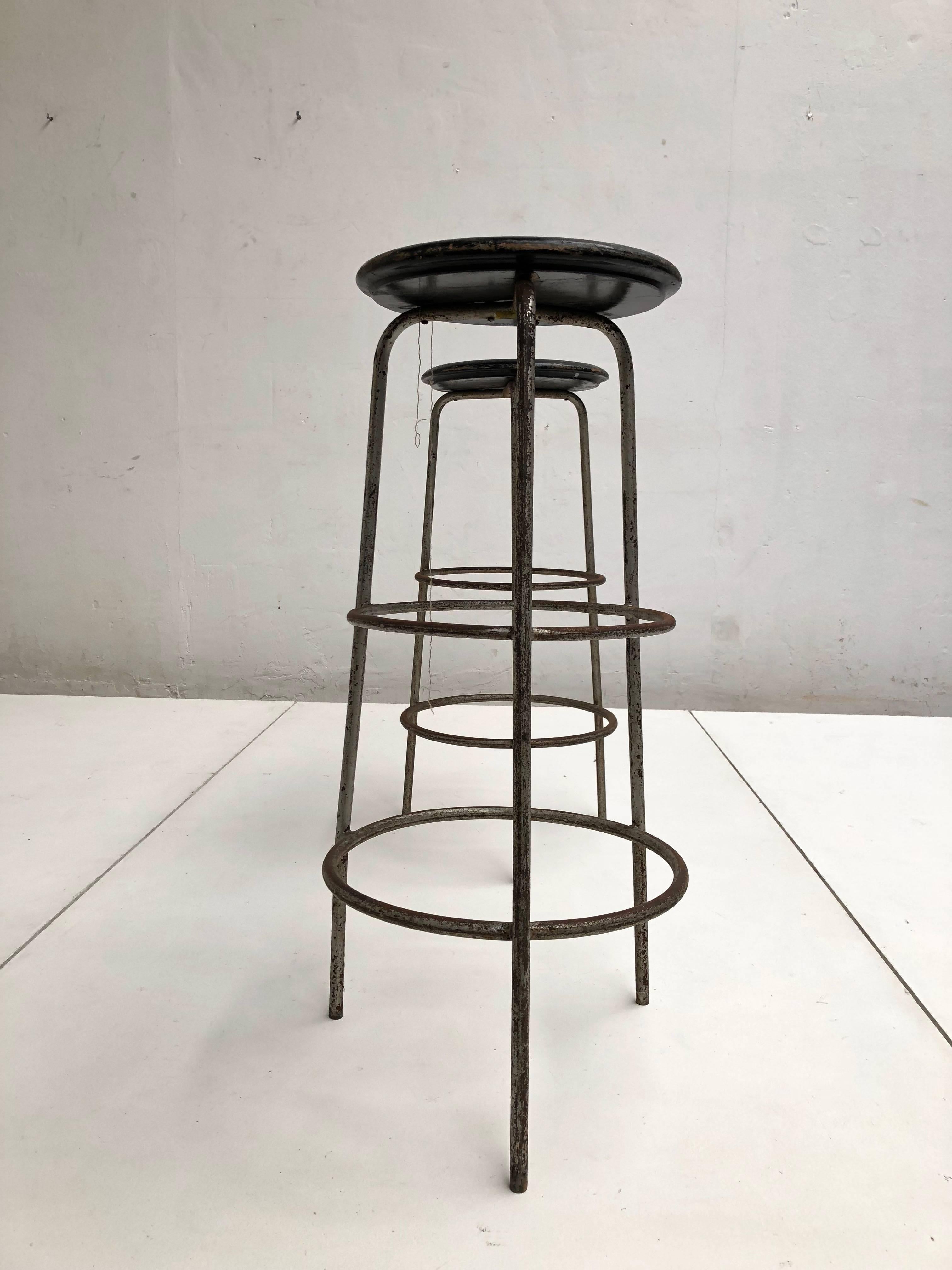 Steel Pair of 1950s Swiss Industrial Confection Atelier Working or Bar Stools