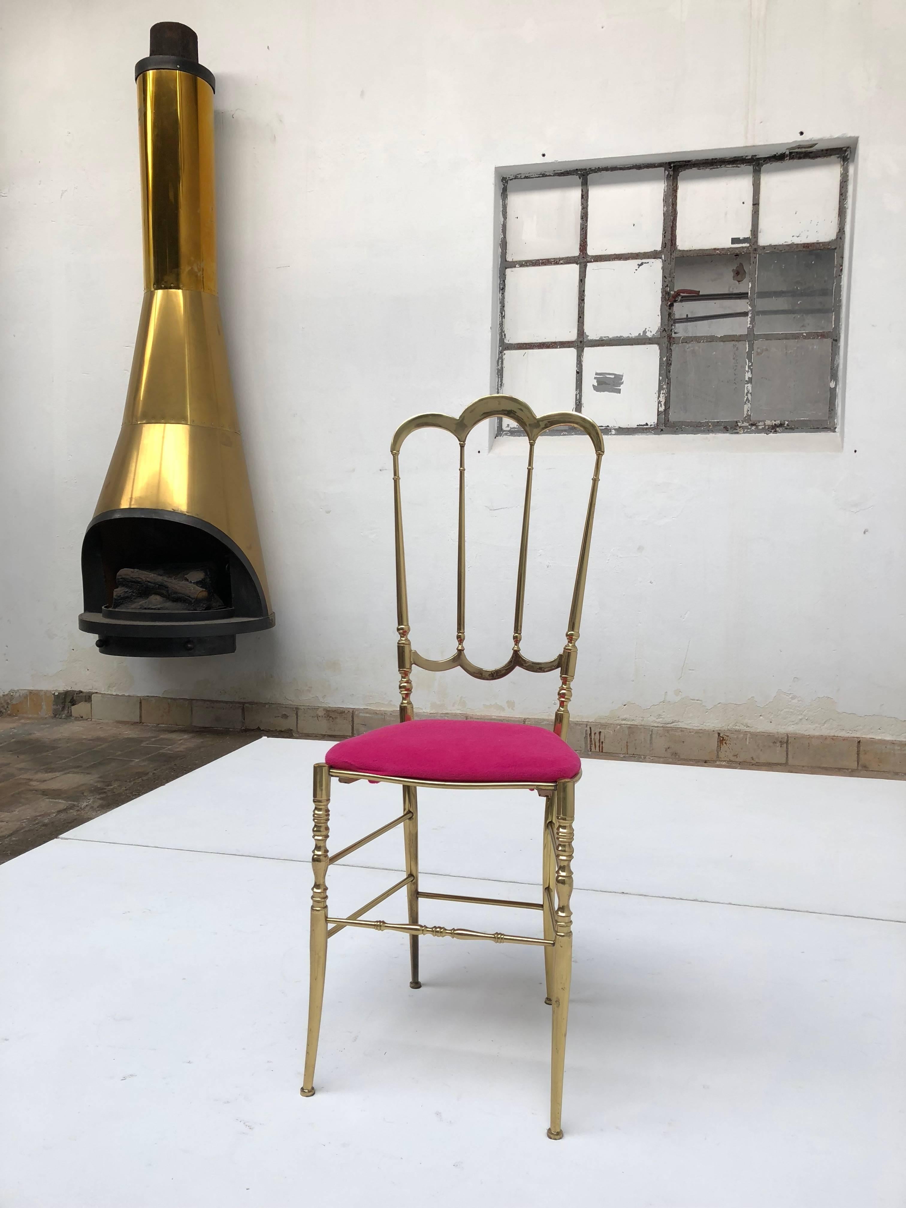 Hollywood Regency Solid Brass Chiavari Vanity / Side High Back Chair, Italy, 1960s