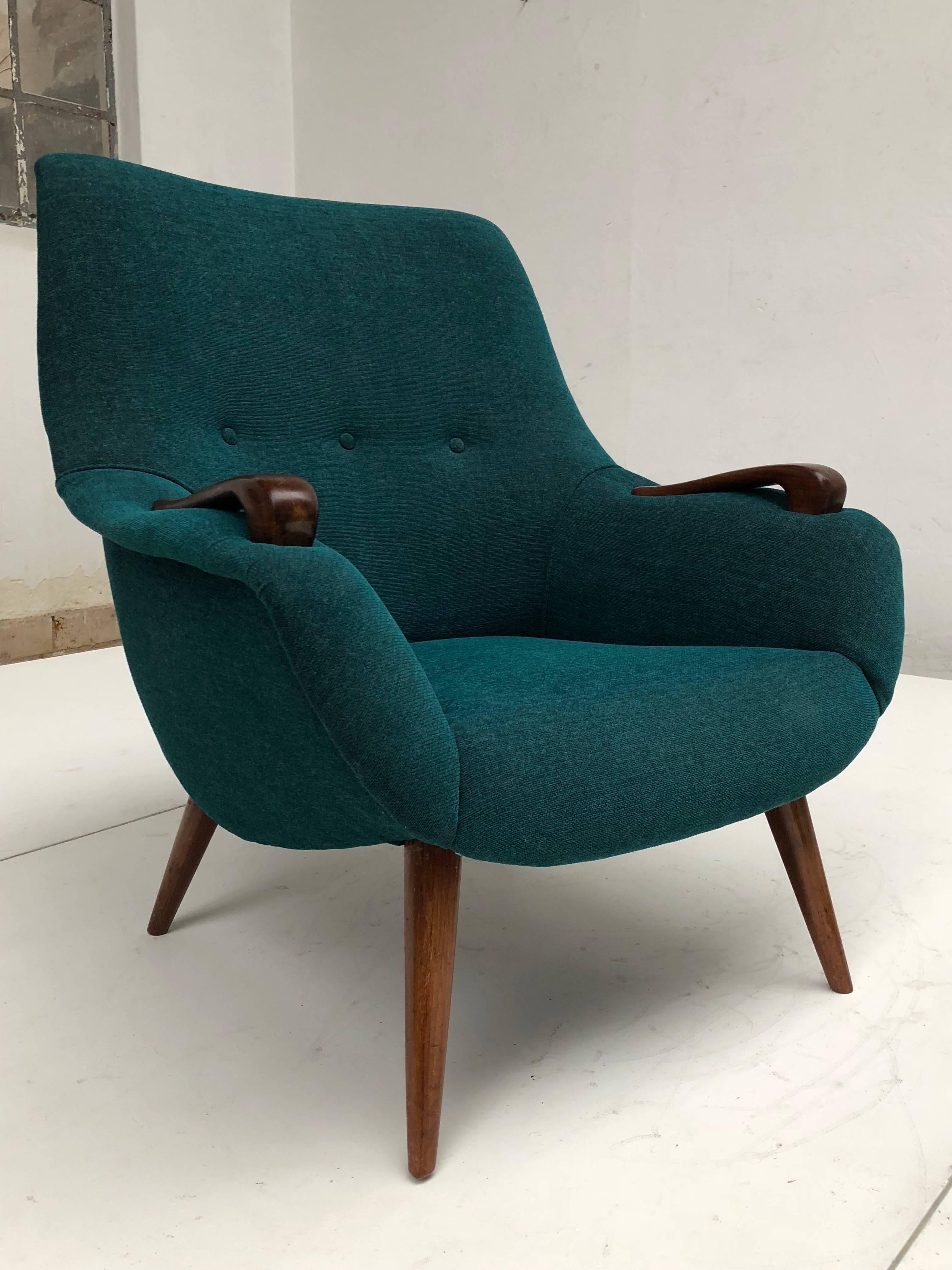 Danish Scandinavian Lady and Senior Easy Chairs with New De Ploeg Steppe Upholstery 