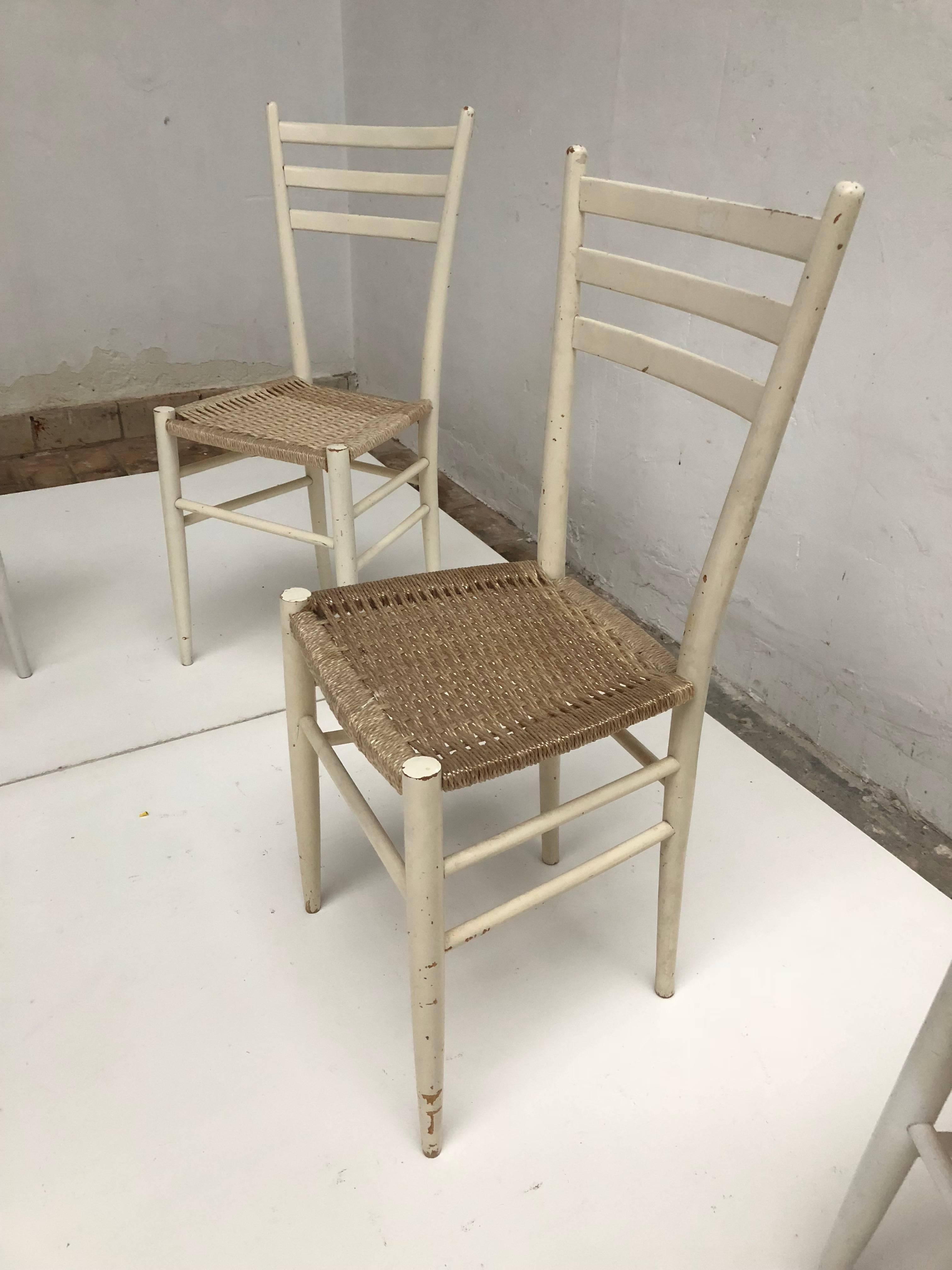 Papercord Colorful Set of Eight Vintage Gio Ponti Style Chiavari Chairs, Made in Italy For Sale