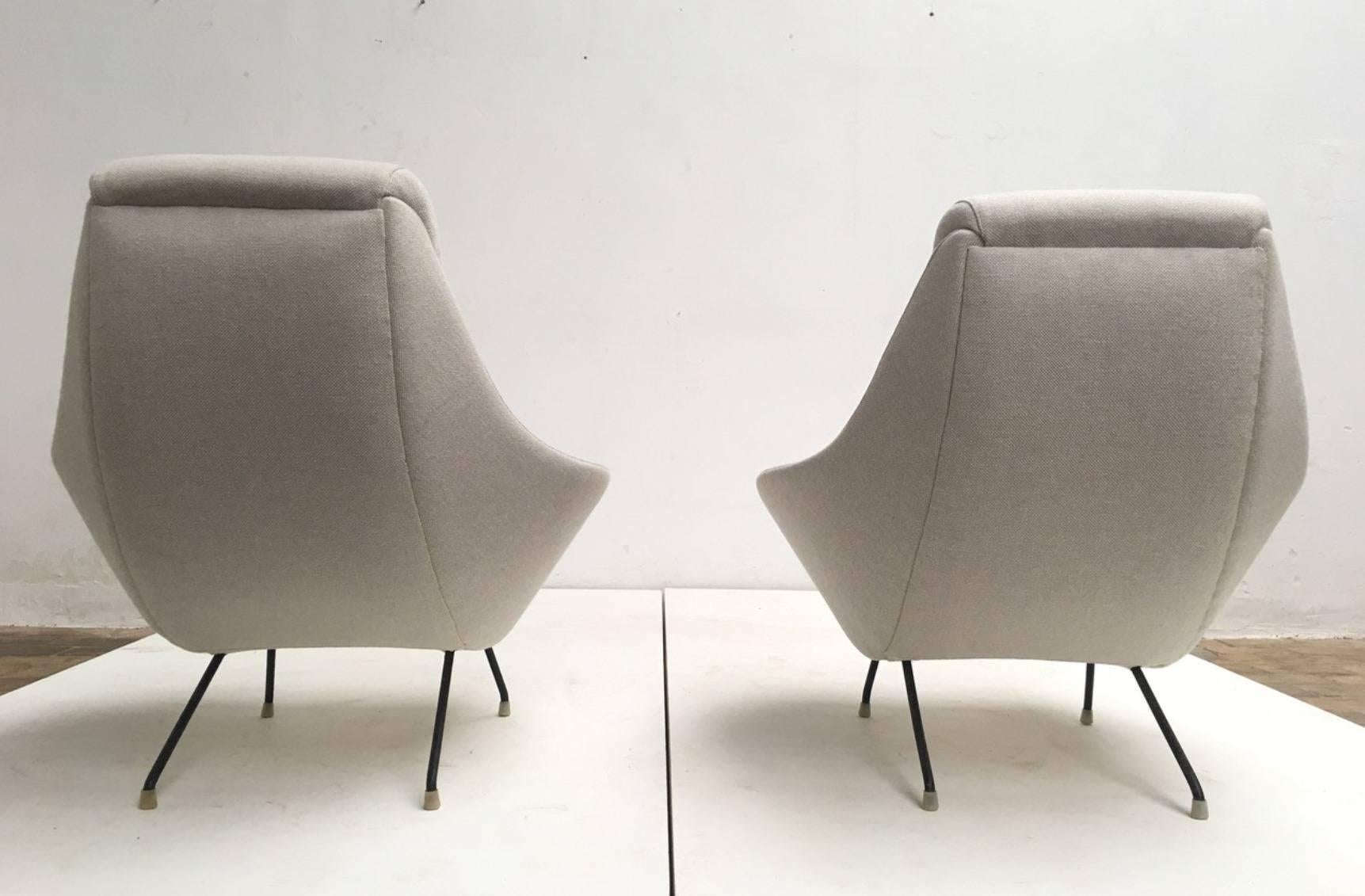 Mid-Century Modern Beautiful Restored Italian Sculptural Mantis Form Lounge Chairs, 1950-1955
