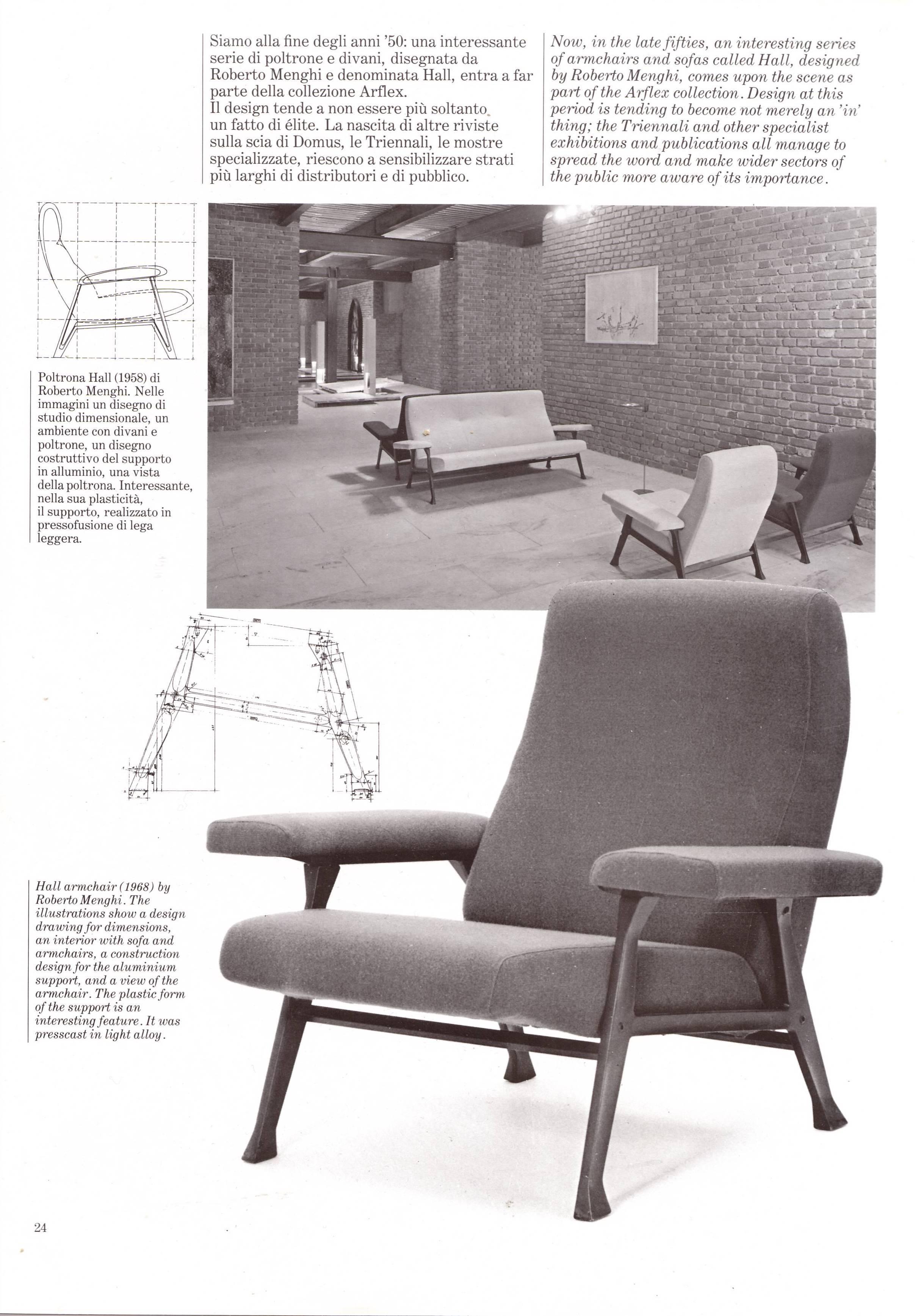 Mid-20th Century Rare Roberto Menghi 'Hall' Lounge Chairs, Arflex , 1958, 'Compasso D'oro', 1959