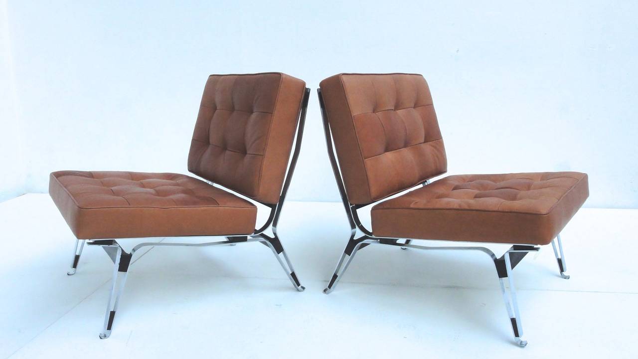 Italian Beautiful Ico Parisi '856' Leather Lounge Chairs, Cassina, 1957 For Sale