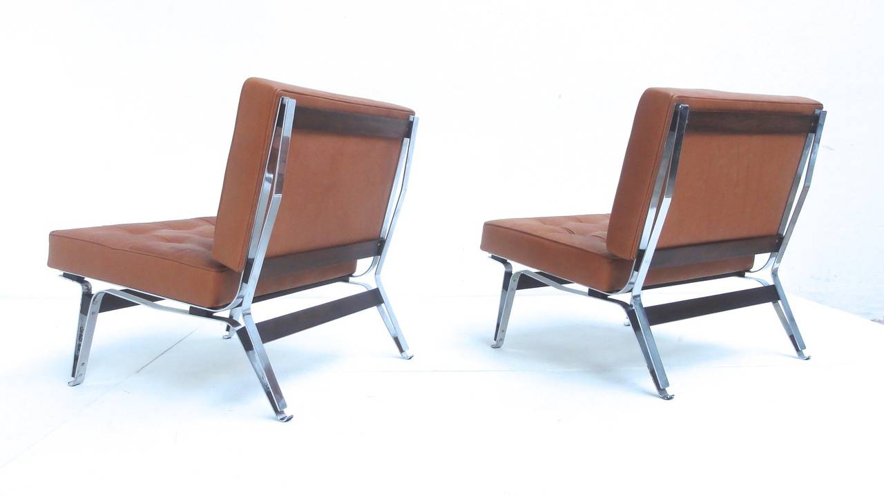 Walnut Beautiful Ico Parisi '856' Leather Lounge Chairs, Cassina, 1957 For Sale