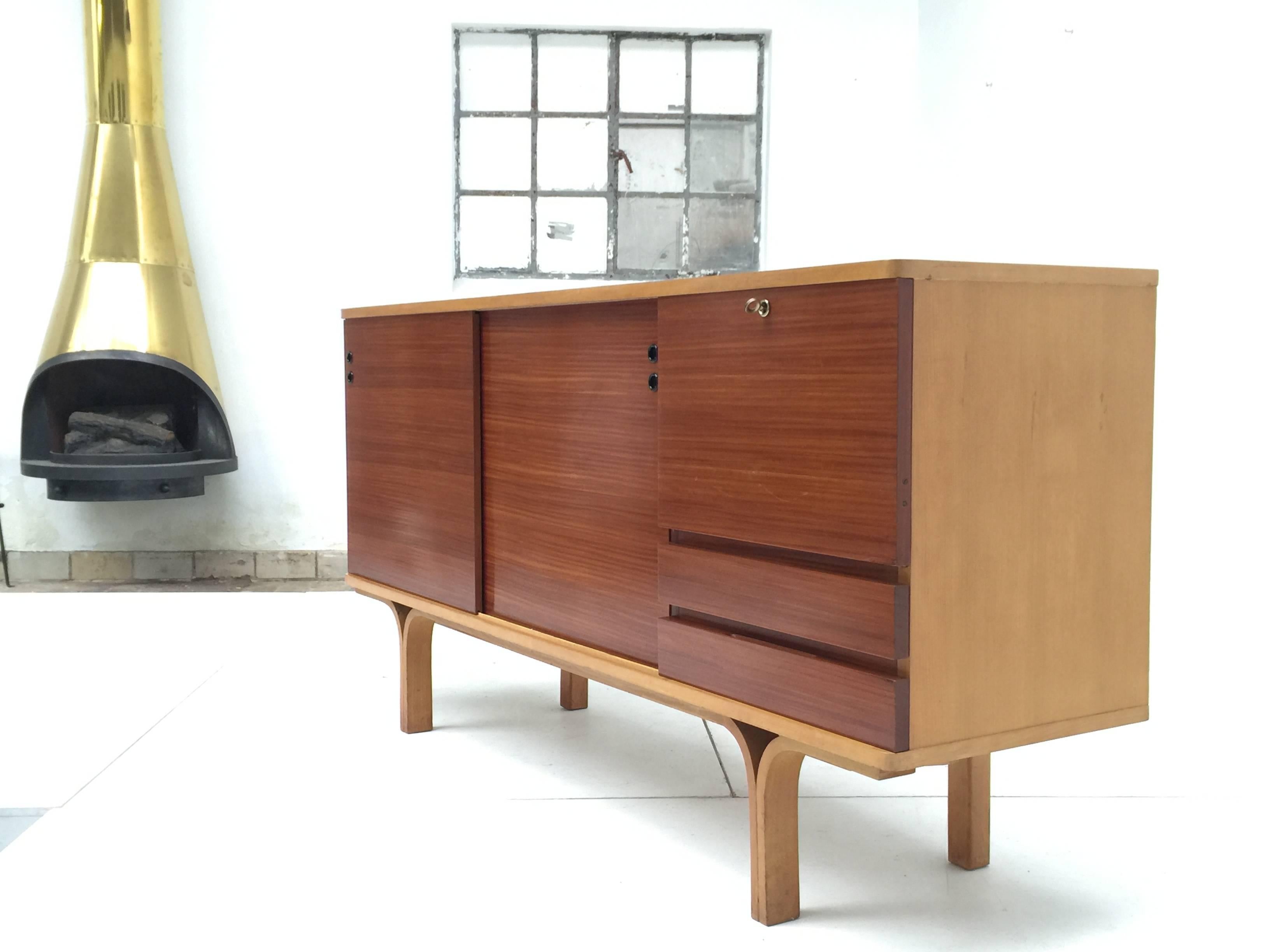 Stunning Ash and Mahogany Credenza Bar by J.A Motte, 1954 for Group 4 Charron 1