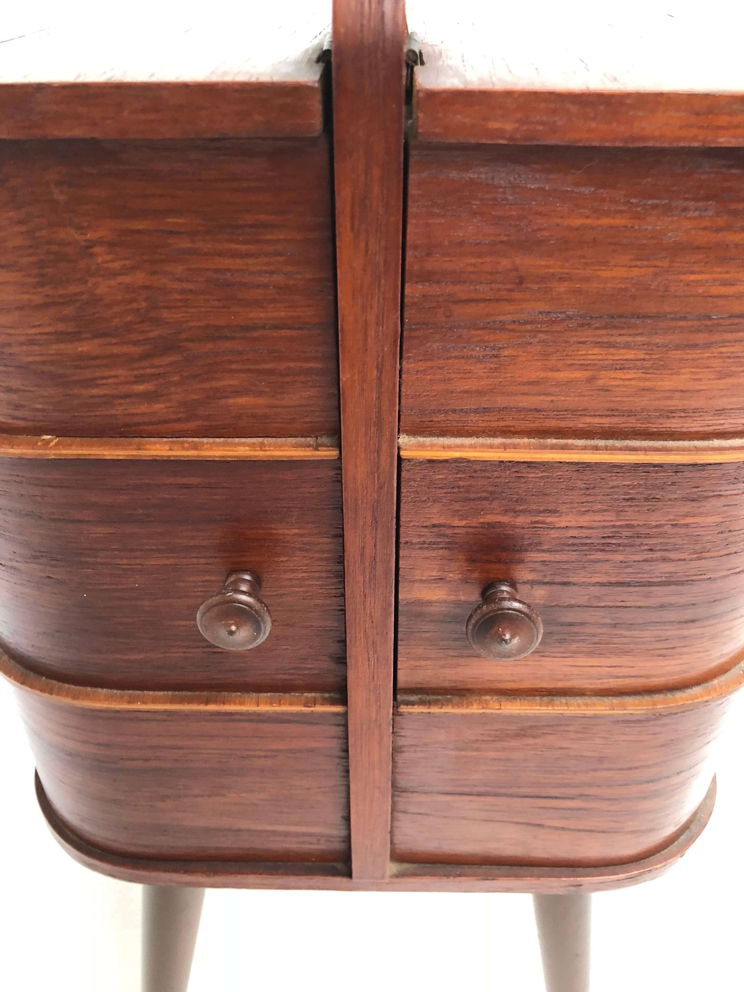 Mid-20th Century Adorable Danish Teak Plywood Sewing Box Distributed by Pastoe in the 1950s