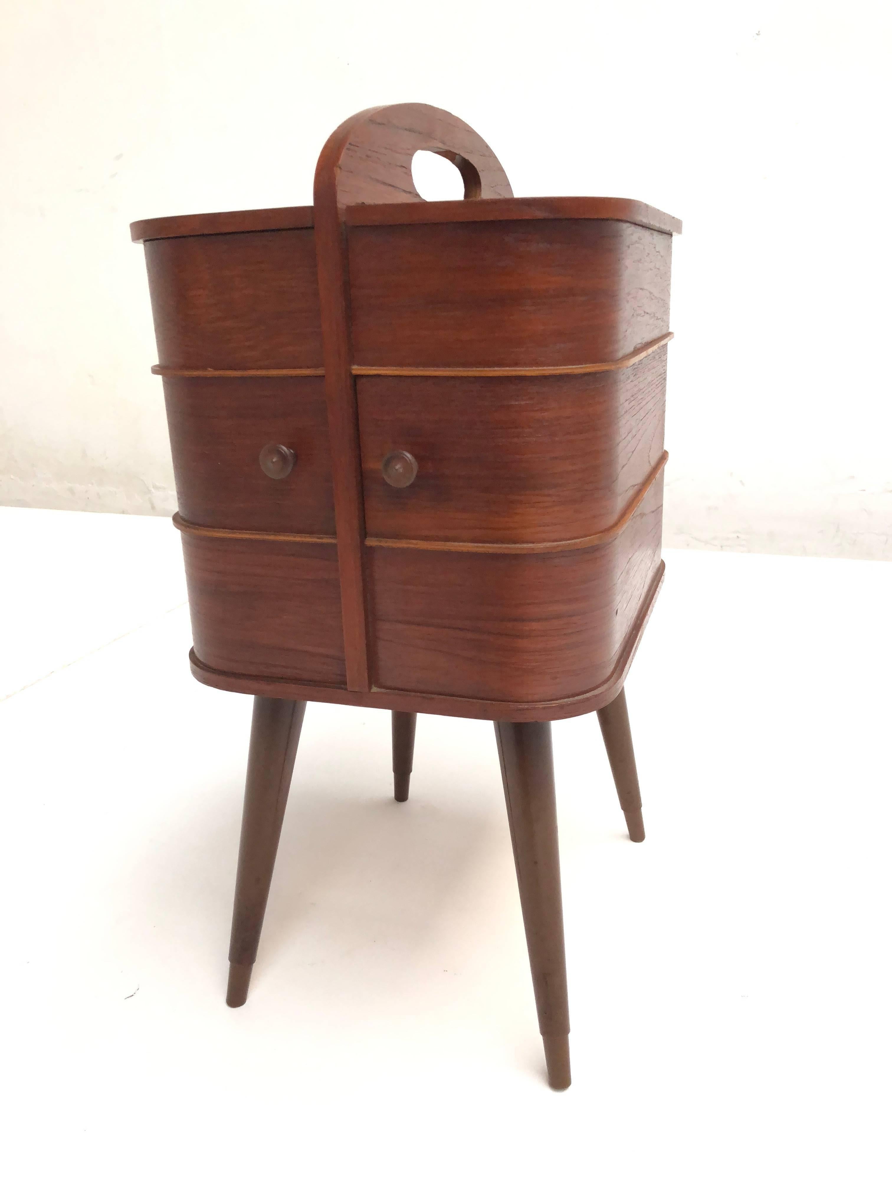 Molded Adorable Danish Teak Plywood Sewing Box Distributed by Pastoe in the 1950s