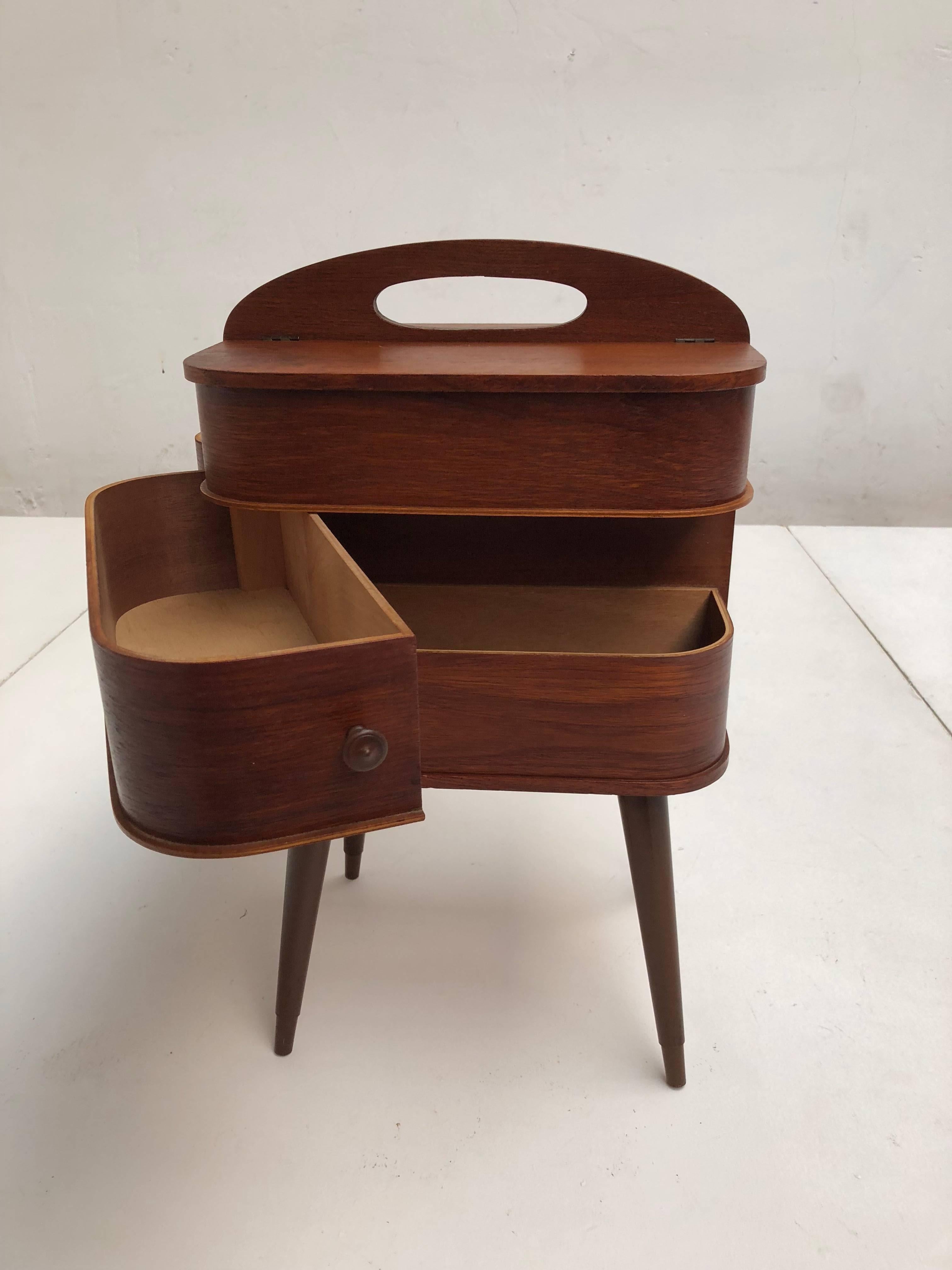 Adorable Danish Teak Plywood Sewing Box Distributed by Pastoe in the 1950s 1