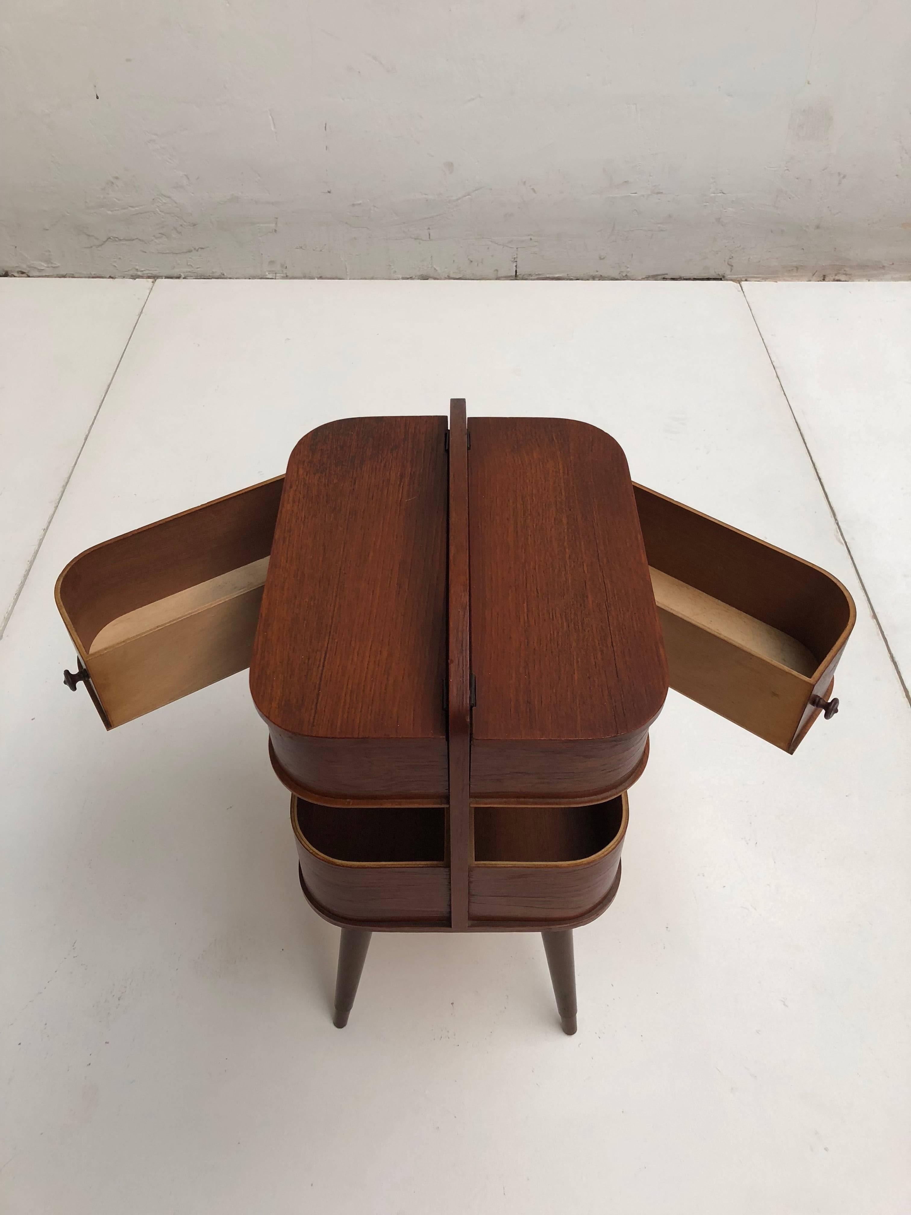 Adorable Danish Teak Plywood Sewing Box Distributed by Pastoe in the 1950s 3