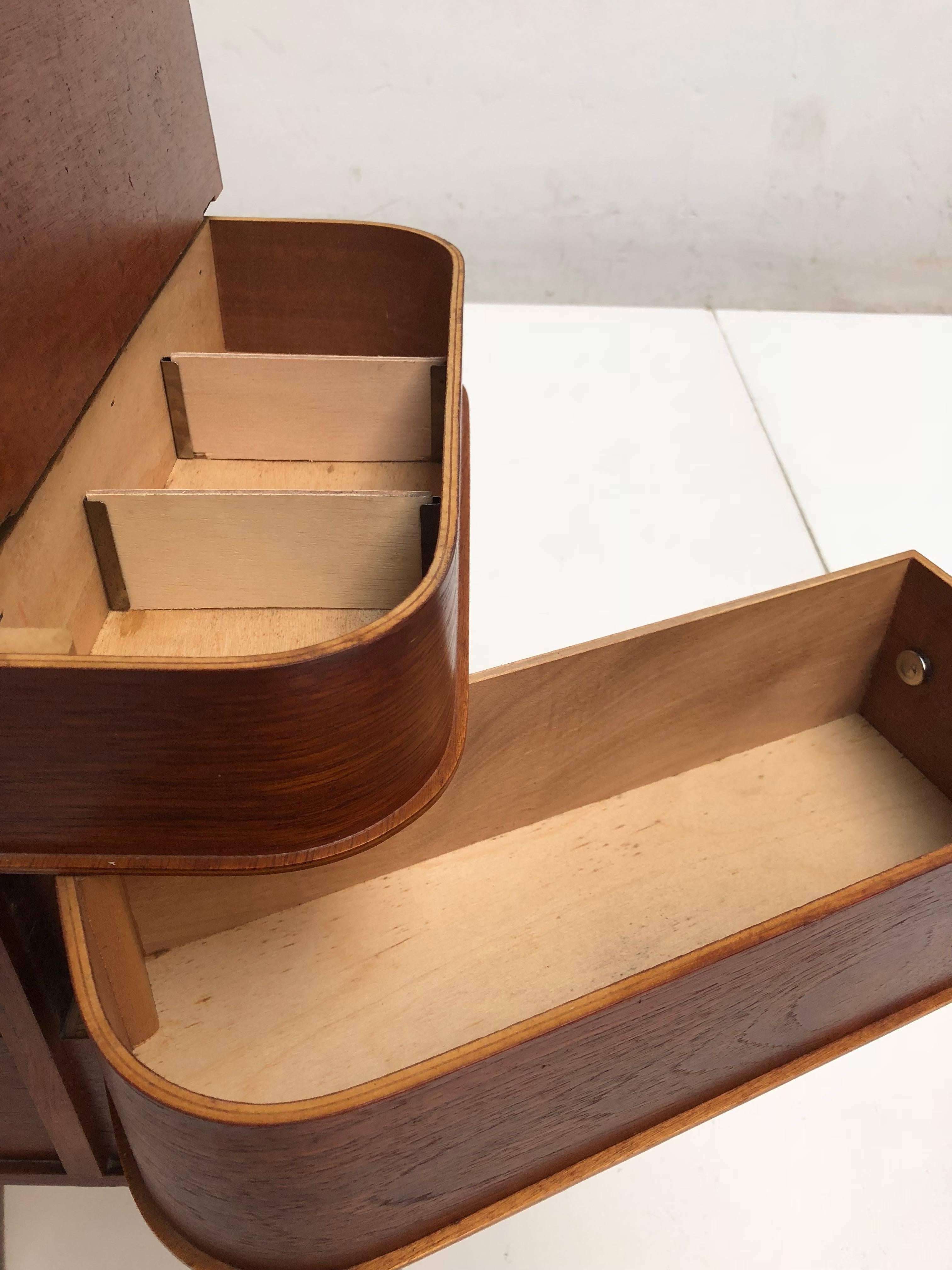 Mid-Century Modern Adorable Danish Teak Plywood Sewing Box Distributed by Pastoe in the 1950s