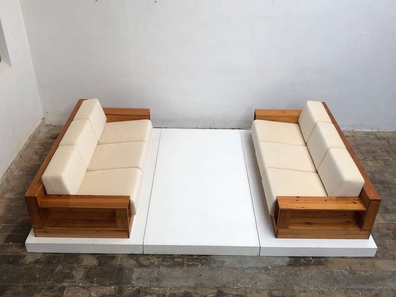 Mid-Century Modern Super Rare Pinewood & Mohair Sofas by Gianfranco Fini for Poltronova, Italy 1974