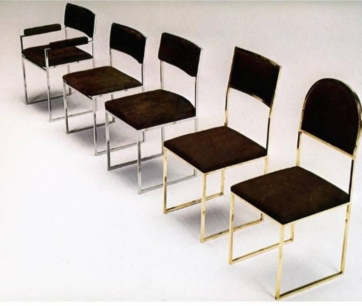 Italian Eight Exquisite Willy Rizzo Carver Dining Chairs, 1970, Published Casa Vogue