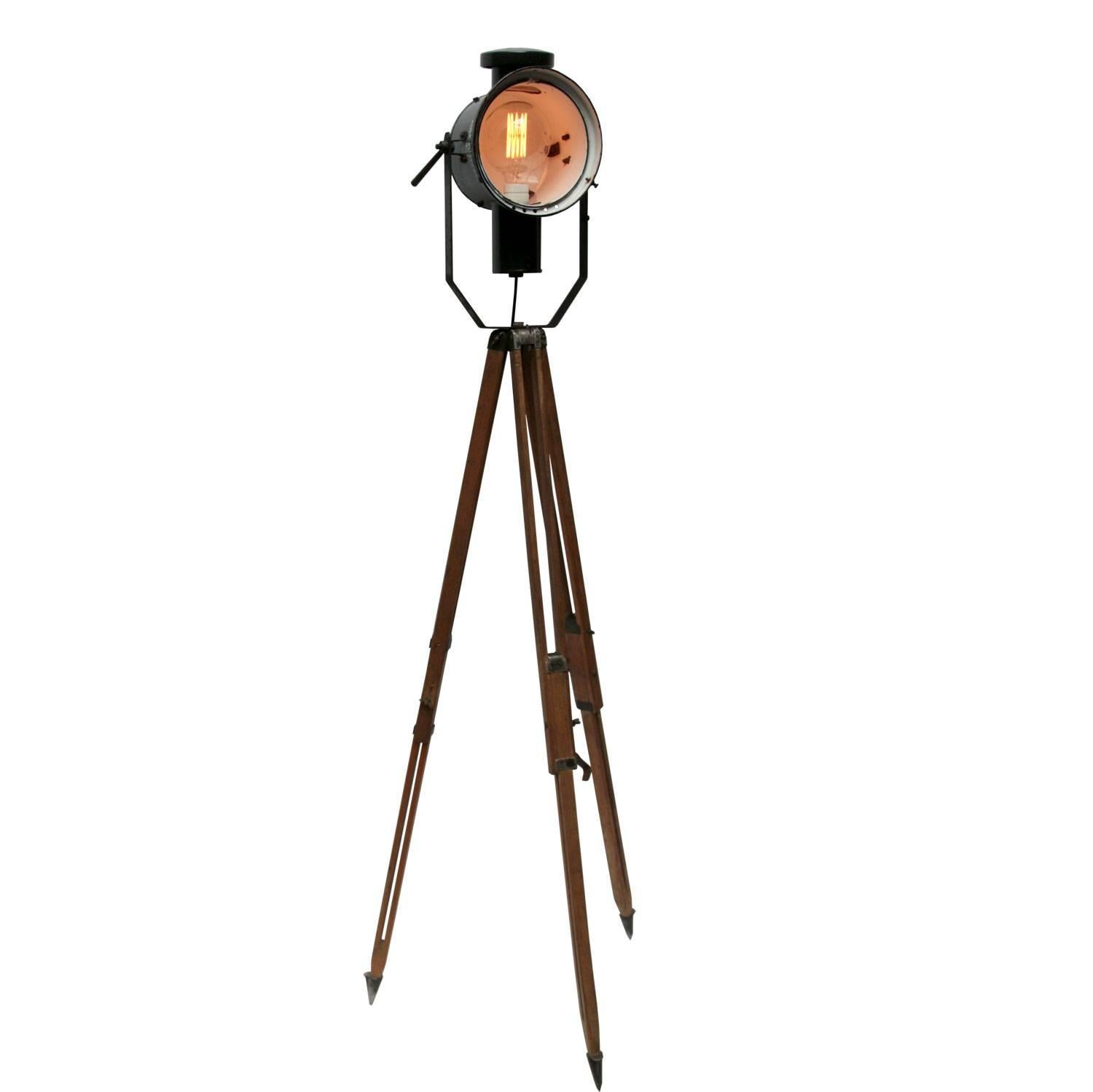 Tripod Martha Blue Vintage Industrial Spotlight on Wooden Tripod
