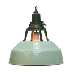 Green Enamel Vintage Industrial Pendant Lights (3x)