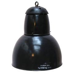 Large Black Enamel Vintage Industrial Pendant Lights Cast Iron Top (4x)