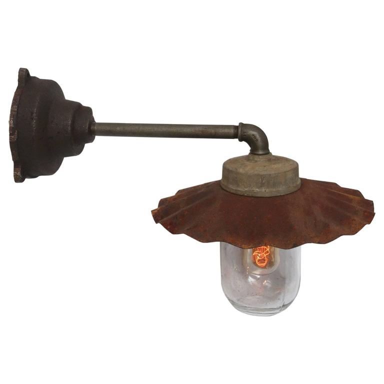 Cast iron Industrial Wall Lights Rust Shade Clear Glass (43x) For Sale at 1stdibs